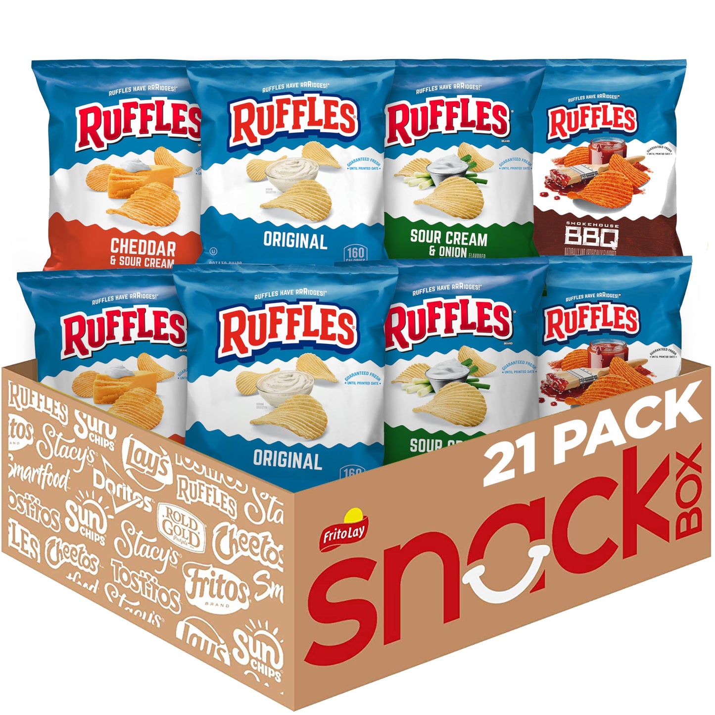 Ruffles Potato Chips 4 Flavor Variety Pack 1 oz Bags (Pack of 21)