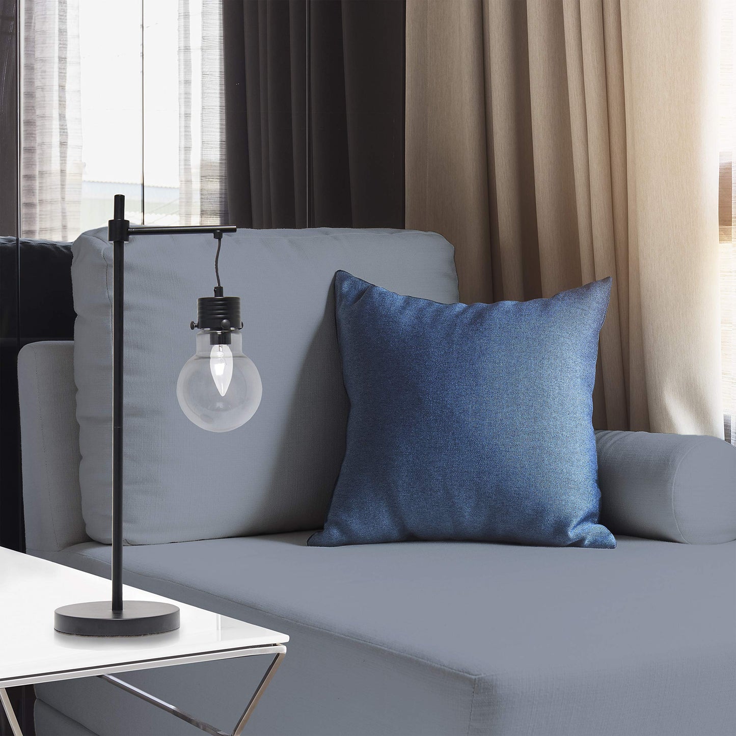 Elegant Designs LT1057-BLK Vintage Modern Edison Hanging Light Bulb Globe Table Lamp, Metal, Black