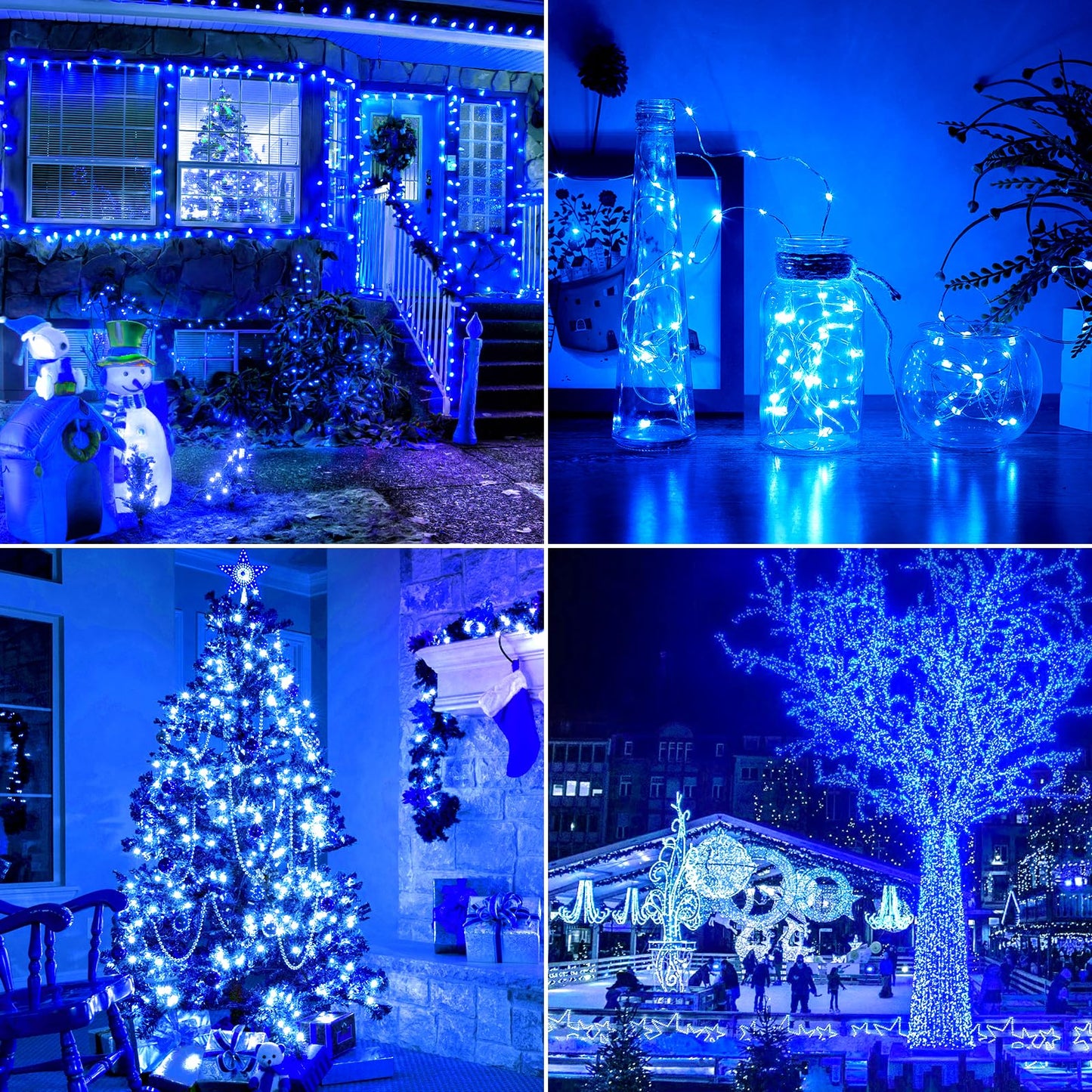Brightever Outdoor Solar String Lights Waterproof Solar Christmas Lights 2-Pack Total 80Ft 200Led Twinkle Fairy Lights For Outside With 8 Lighting Modes For Yard Party Halloween (Blue)