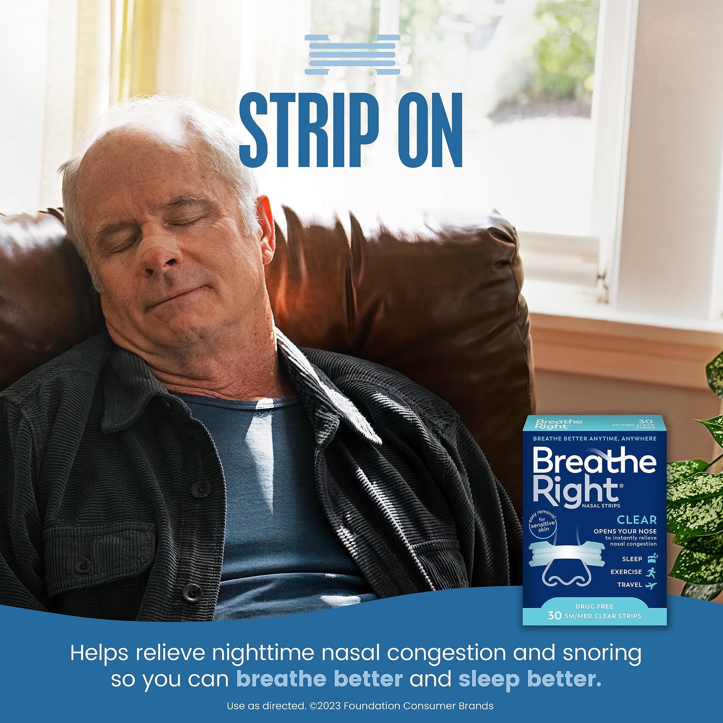 Breathe Right Original Nasal Strips Clear Sm/Med For Sensitive SkinDrug-Free Snoring Solution & Nasal Congestion Relief Caused by Colds & Allergies 30 ct (Packaging May Vary)
