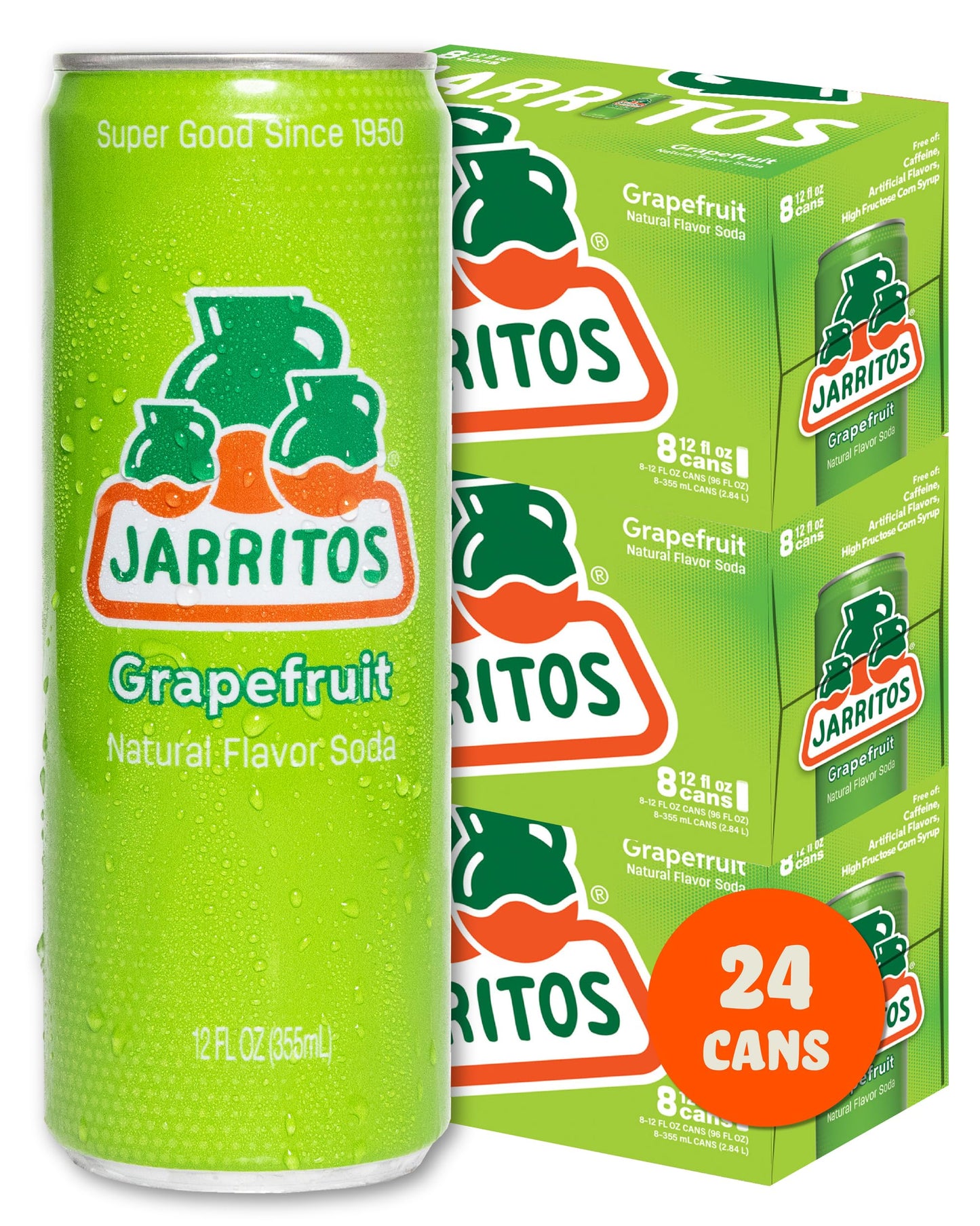 Jarritos - Mexican Soda Soft Drinks Gfruit (12 oz 355ml) 8 Cans (3 Boxes of 8) - Real Cane Sugar - 0g Fat - Made in Mexico - Natural Flavor Soda Pop - Party & BBQ Beverages