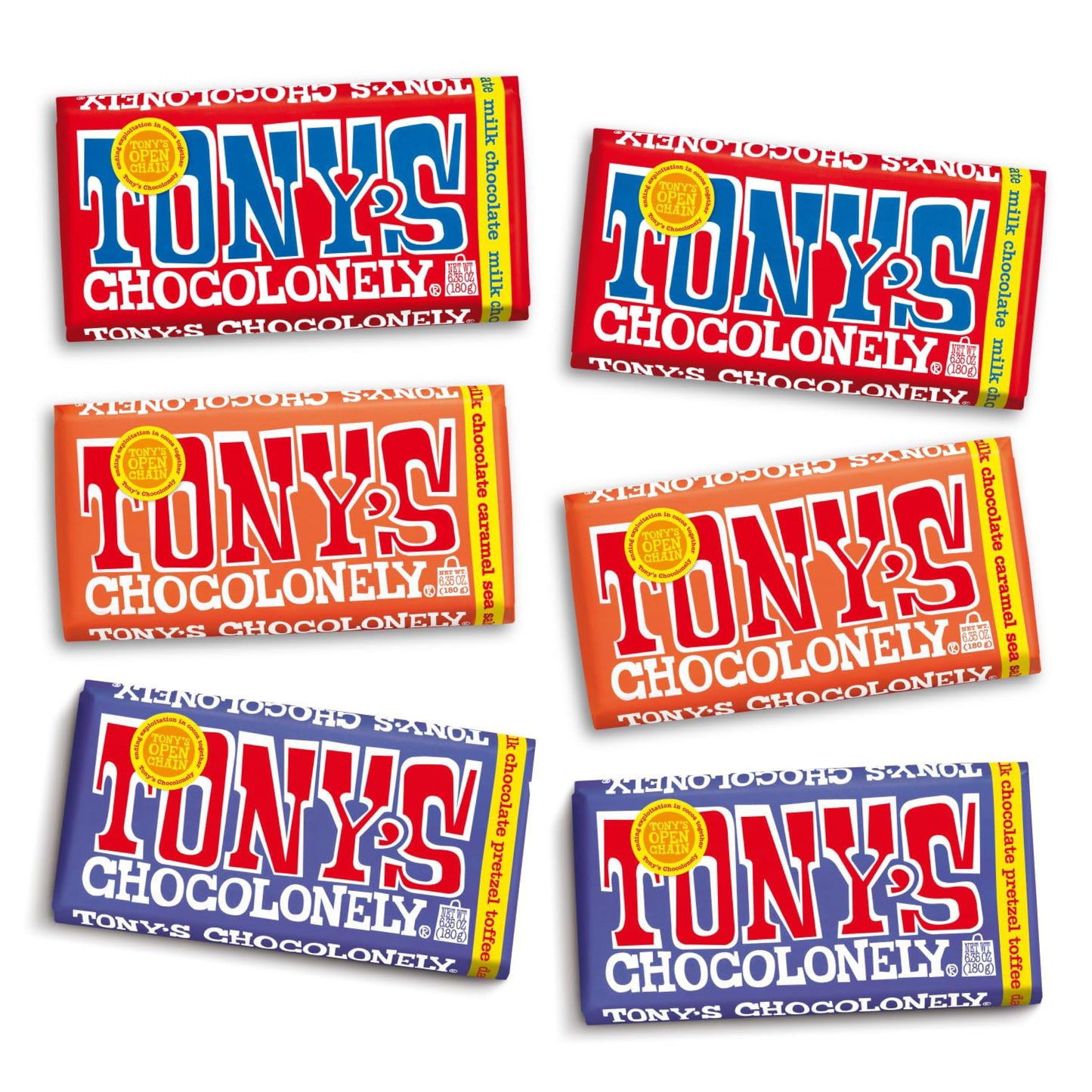 Tonys Chocolonely - Top 3 Milk Chocolate Bundle - Belgium Chocolate Bar, No Artificial Flavoring, Made From Fairtrade & B Corp