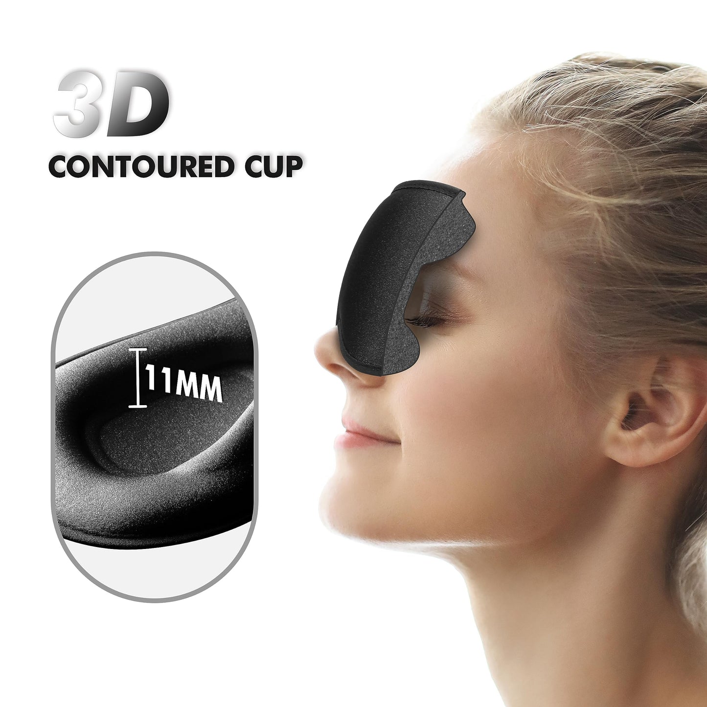 Sleep Eye Mask for Men Women, Lash Extensions 3D Sleeping Mask, Travel Blackout Night Blindfold Eye Shade Cover with Adjustable Strap (Black-3D)