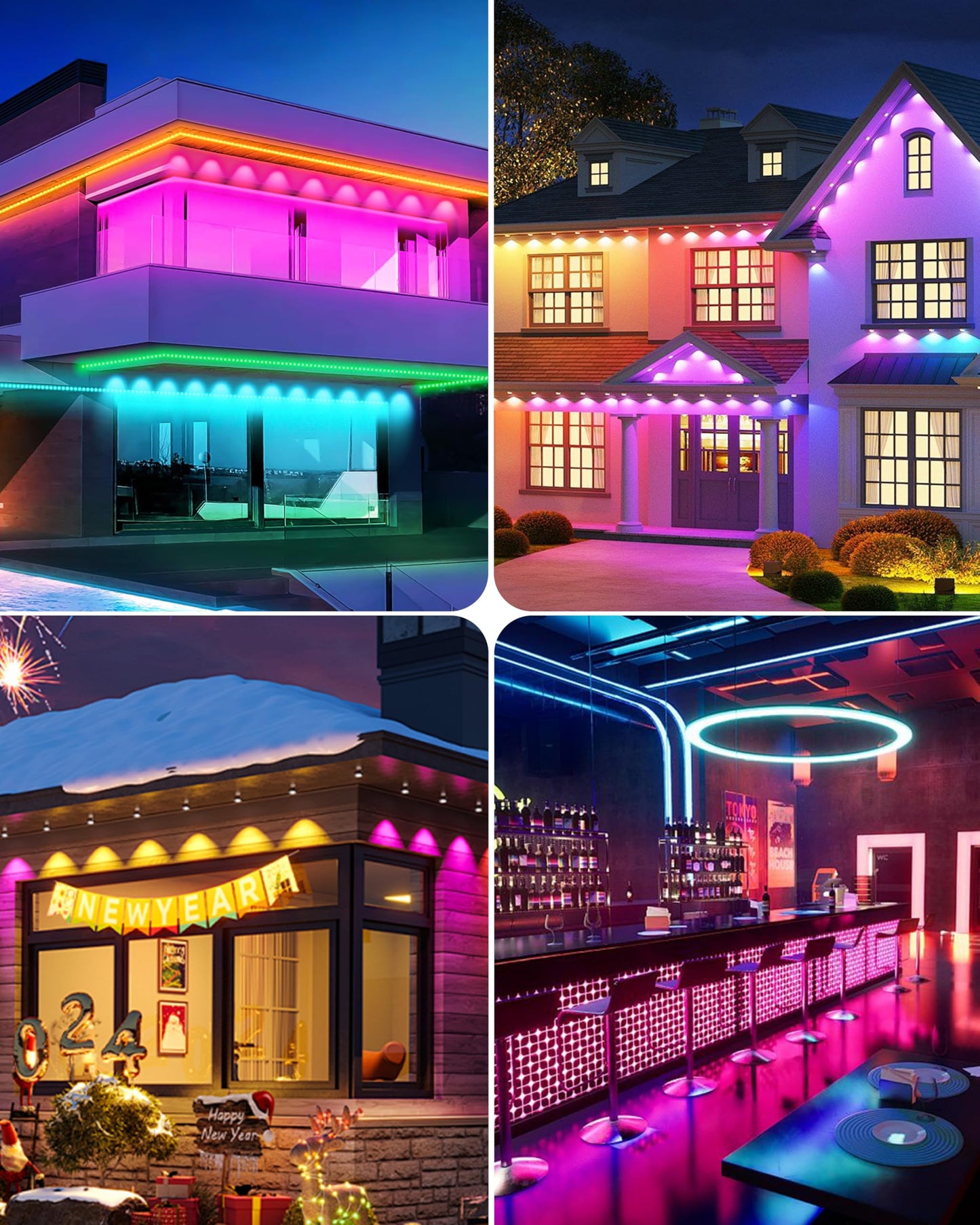 Alexpex Permanent Outdoor Lights For House 150Ft Rgb Lights With App/Remote Control Ip67 Waterproof Diy Scene Modes For Christmas Halloween Daily Decor Roof And Garden Lighting