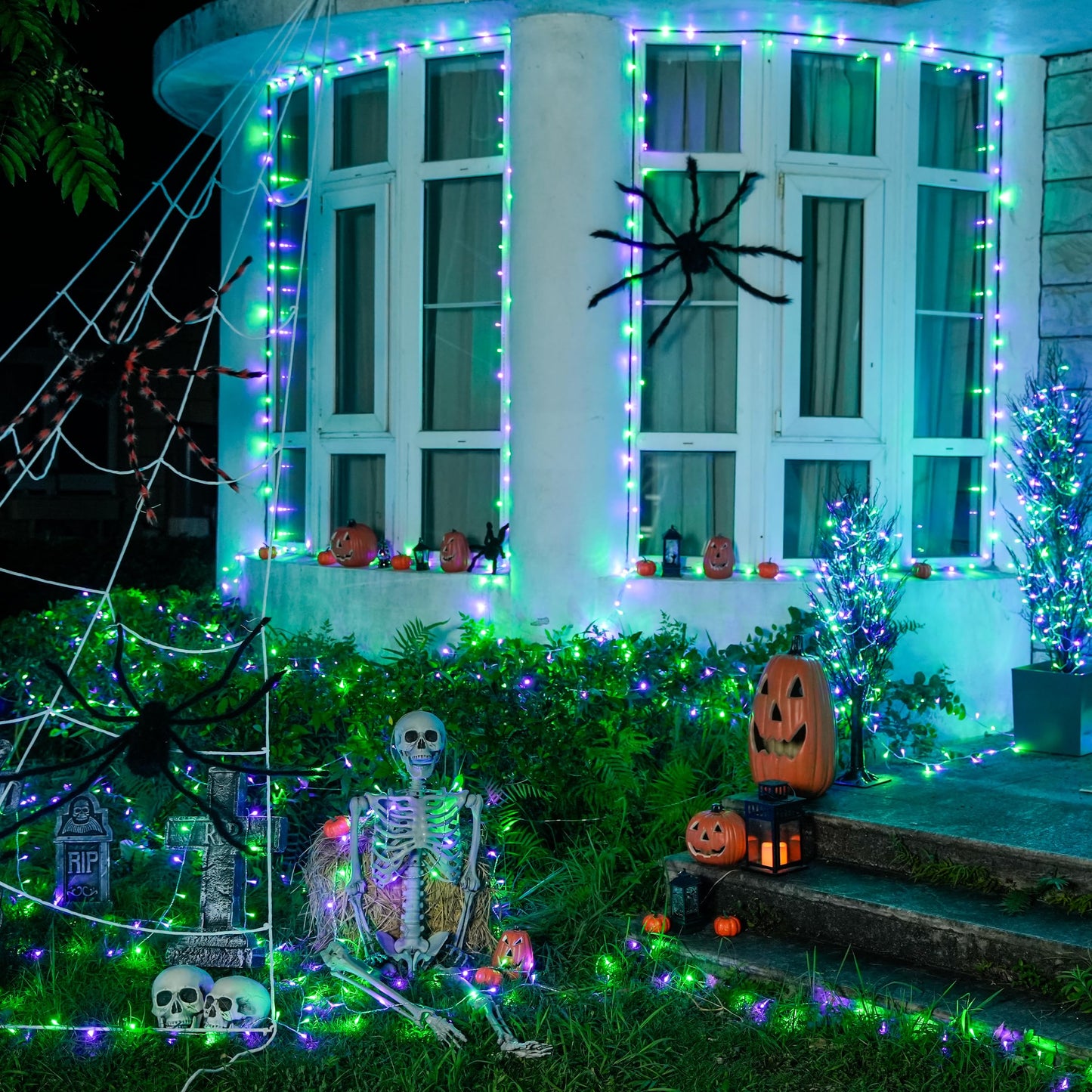 Jmexsuss 2 Pack Purple And Green Halloween Lights Total 200 Led 8 Modes Halloween String Lights Plug In Each 33Ft Connectable Christmas Lights Indoor Outdoor For Tree Porch Fireplace Decor