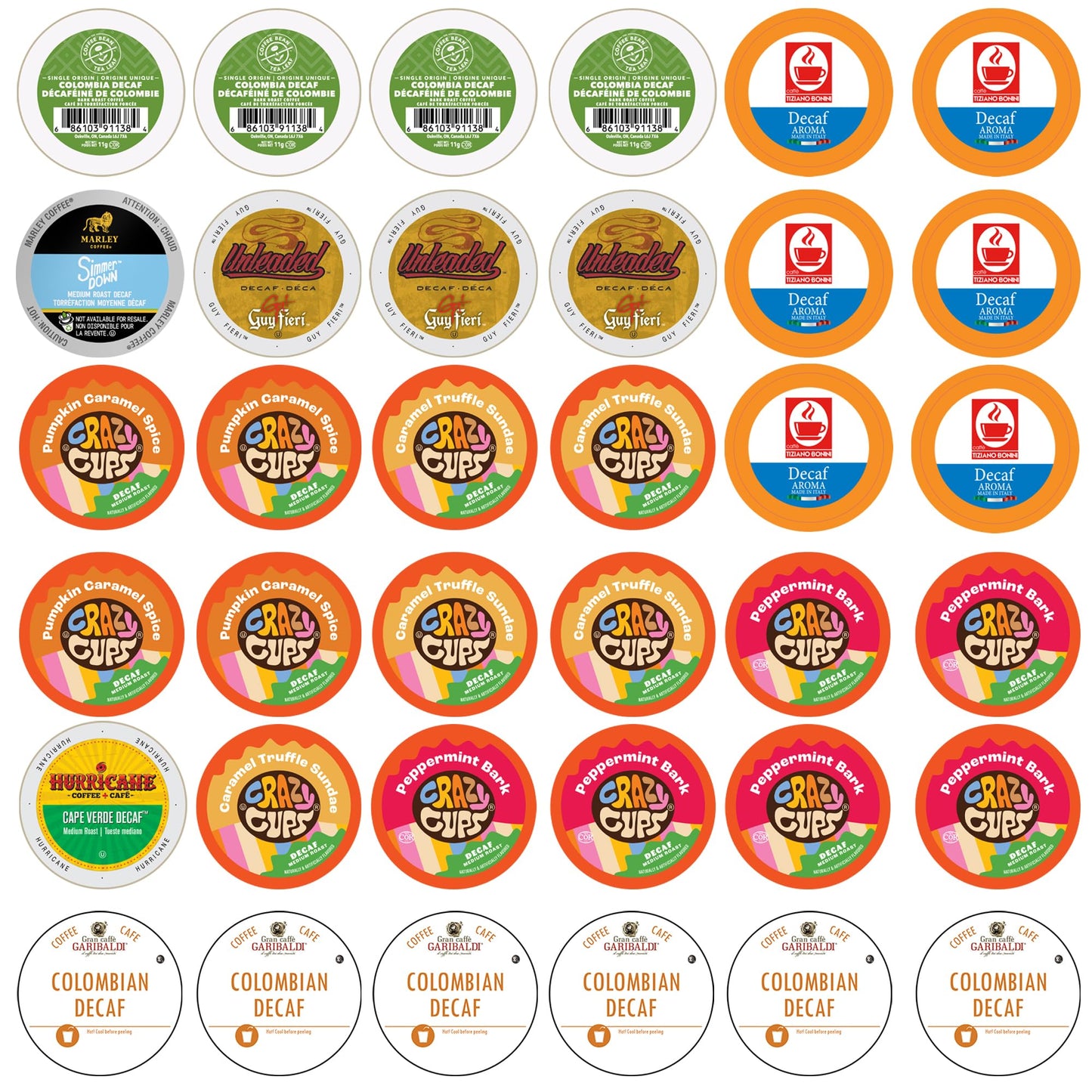 Crazy Cups Decaf Coffee Pods Variety Pack - Flavored & Unflavored Assorted Sampler 36 Count Compatible with Keurig K-Cup malt-inspired