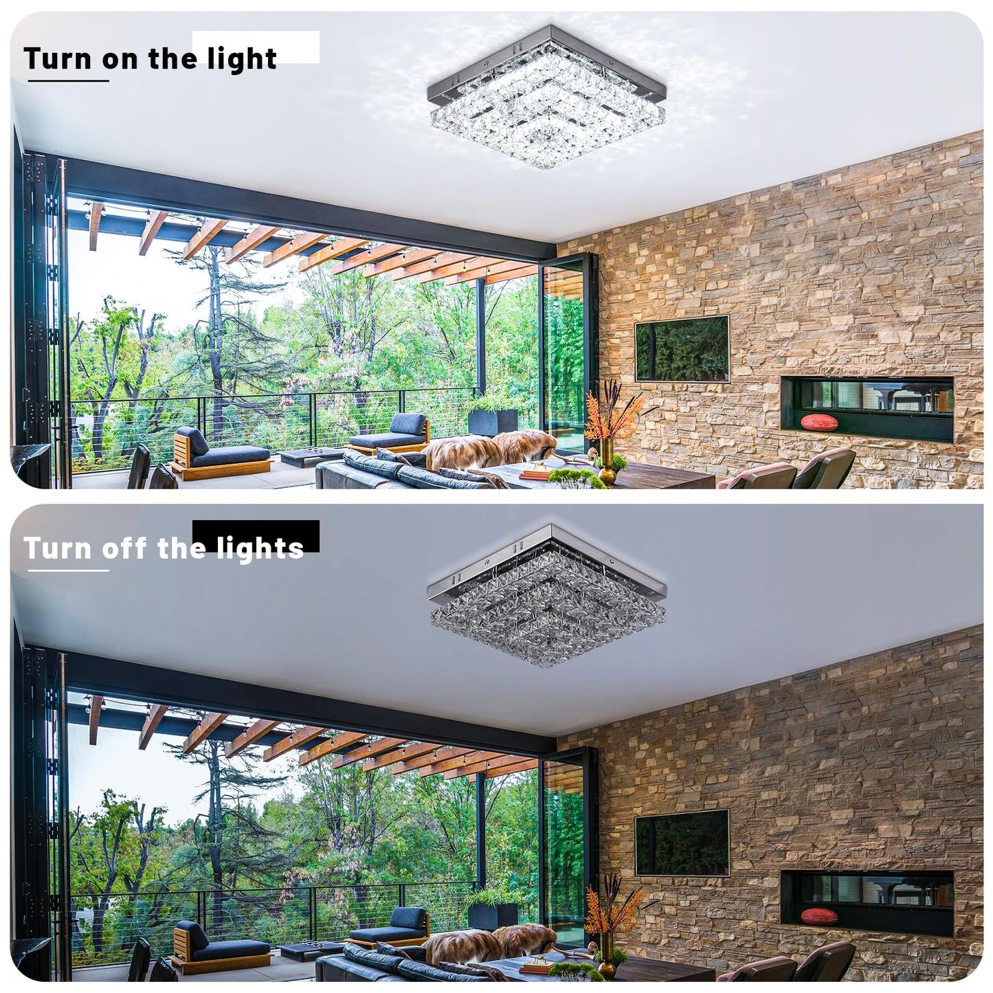 Cainjiazh LED Crystal Flush Mount Chandelier 11.8in Square Ceiling Light Cool White Stainless Steel for Bedrooms Hallway Kitchen Office