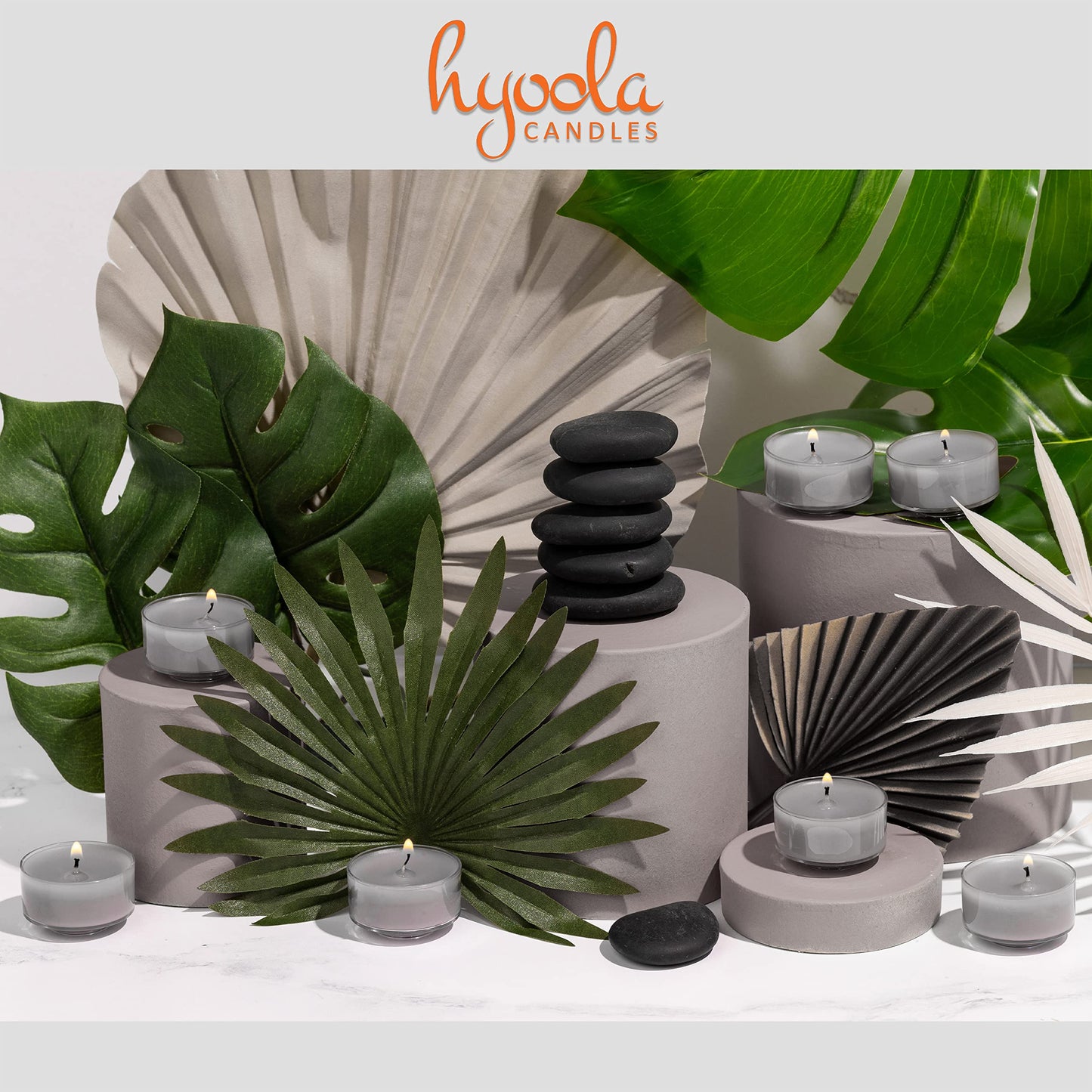 Hyoola Scented Tealight Candles - Clear Cup - Harmony Grey - 6 Hour Burn Time - 15 Pack - Model H10221