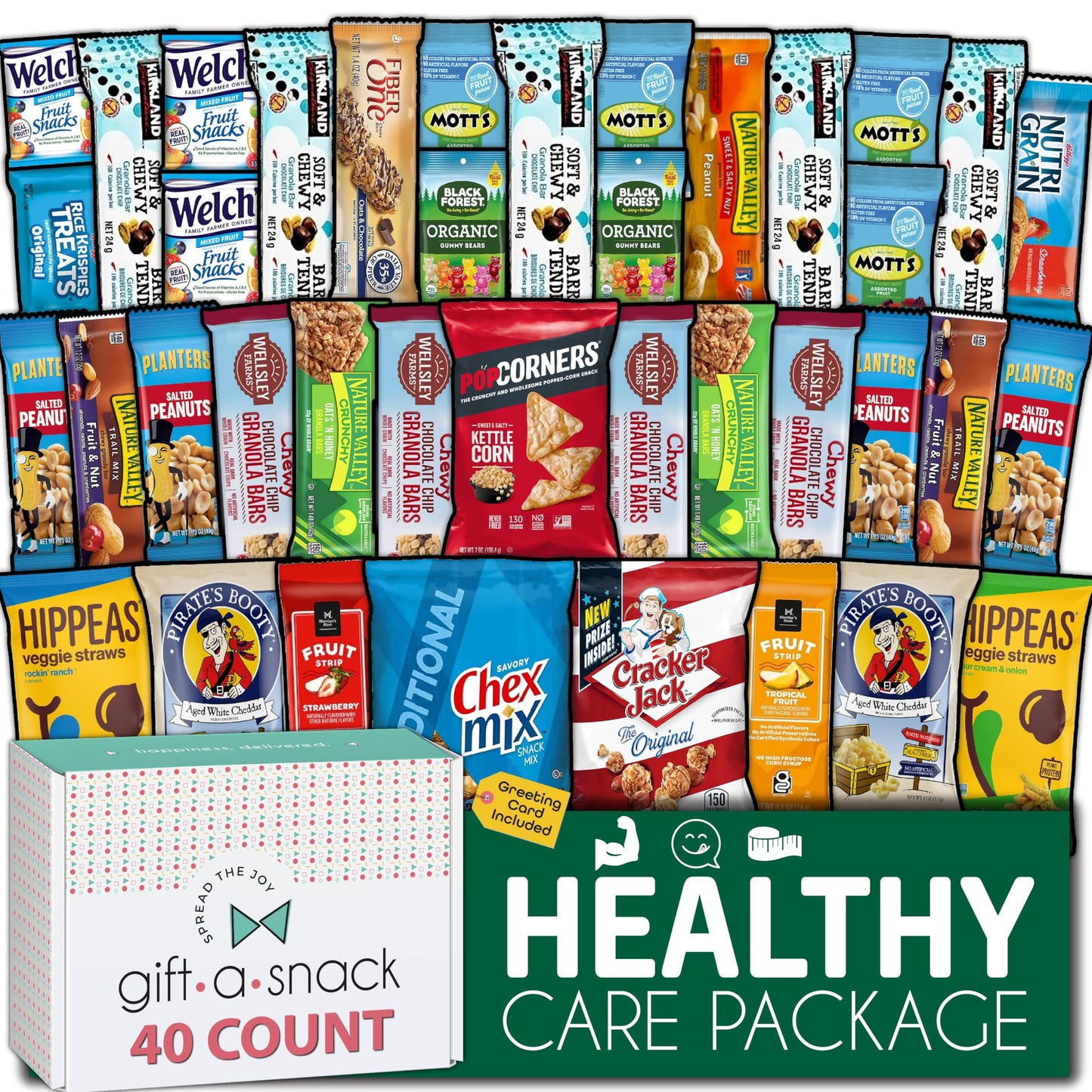 Gift A Snack - Holiday Christmas Stocking Stuffer Healthy Snack Box Care Package + Greeting Card (40 Count) Birthday Gift Basket Nutritious Granola Breakfast Bars