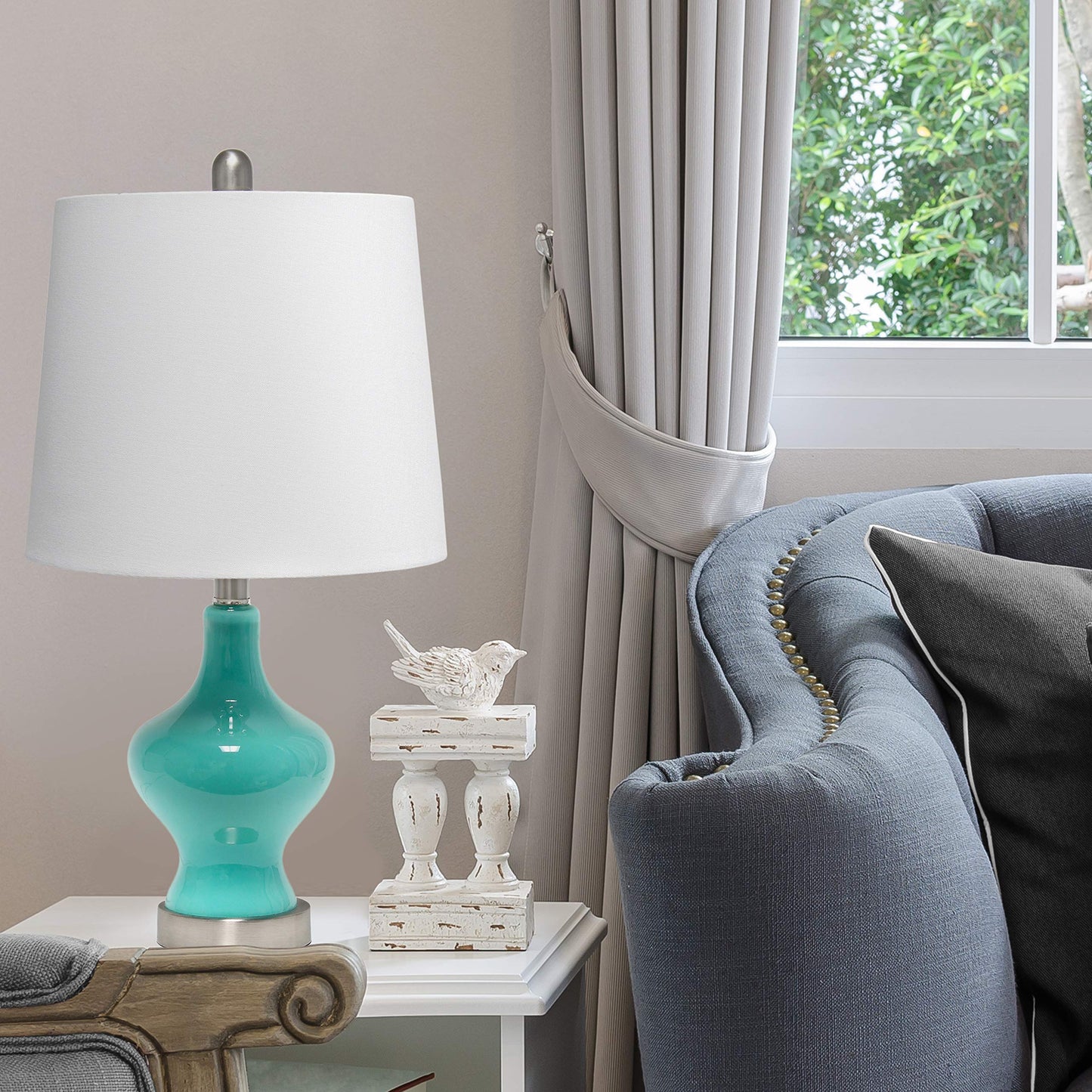 Elegant Designs LT3317-TEL Glass Table Lamp, Gourd Shape, Teal