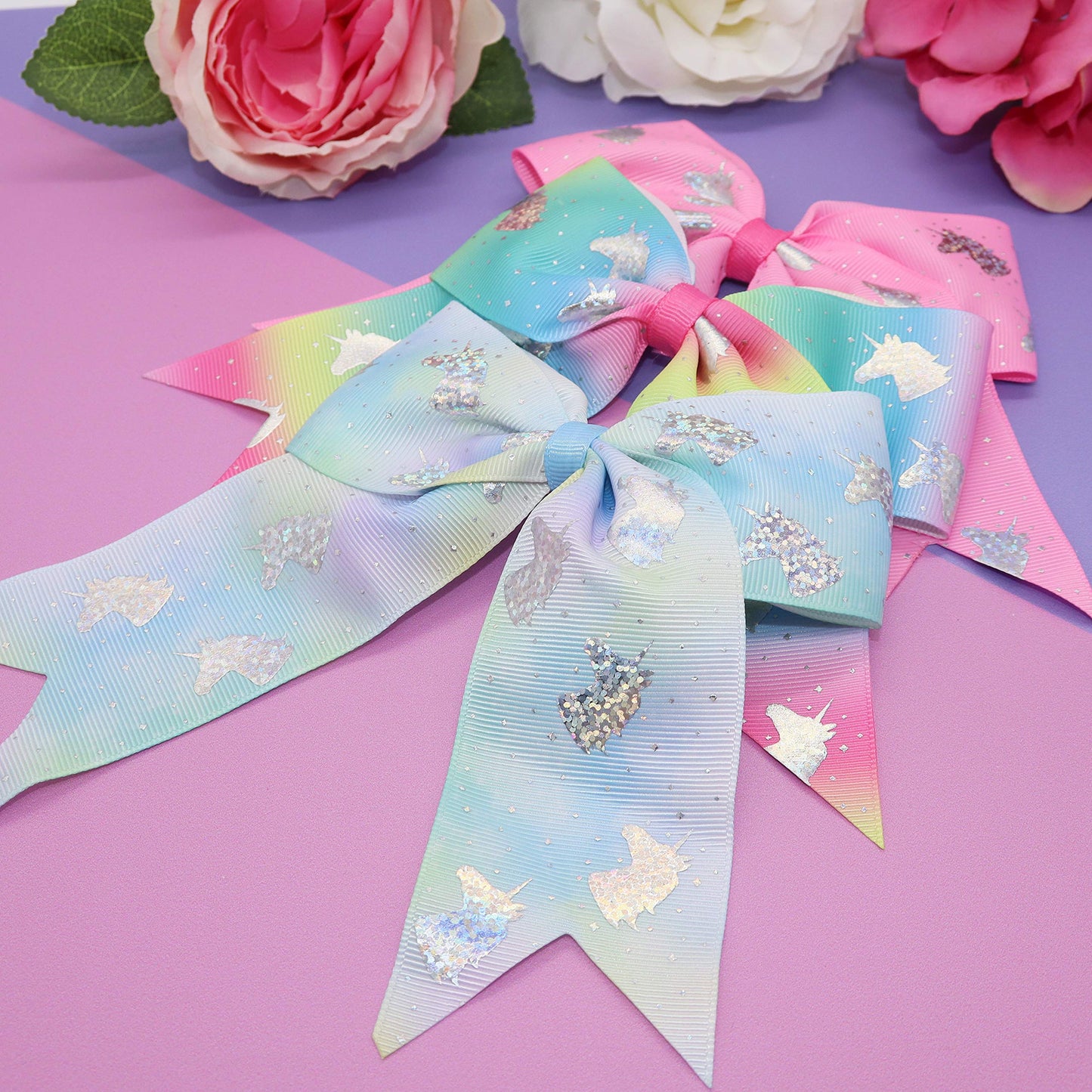 FROG SAC Big Hair Bows for Girls, Large Cheer Bow For Kids, Sparkly Cute Little Girl Hair Accessories, 6 Inches Grosgrain Ribbon