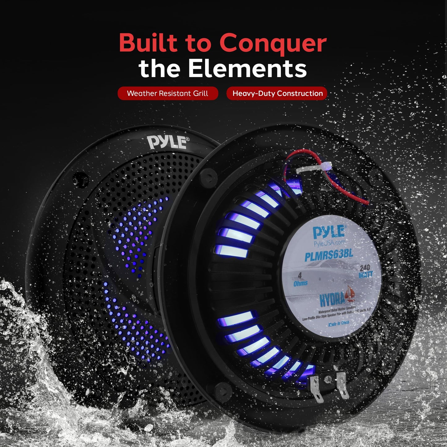 Pyle Marine Waterproof Speakers 6.5 - Low Profile Slim Style Wakeboard Tower And Weather Resistant Outdoor Audio Stereo Sound