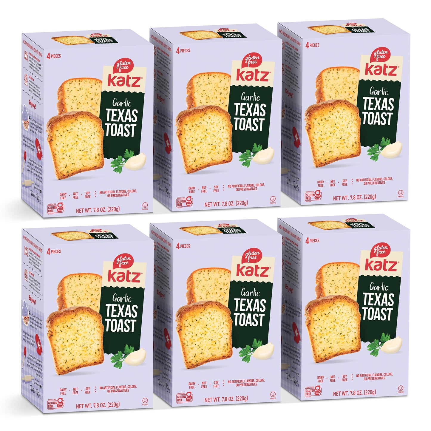 Katz Gluten Free Texas Toast, Fluffy Garlic Bread. Free of Dairy, Tree Nut, Peanut, and Soy. Kosher. 7.8oz (6pk)