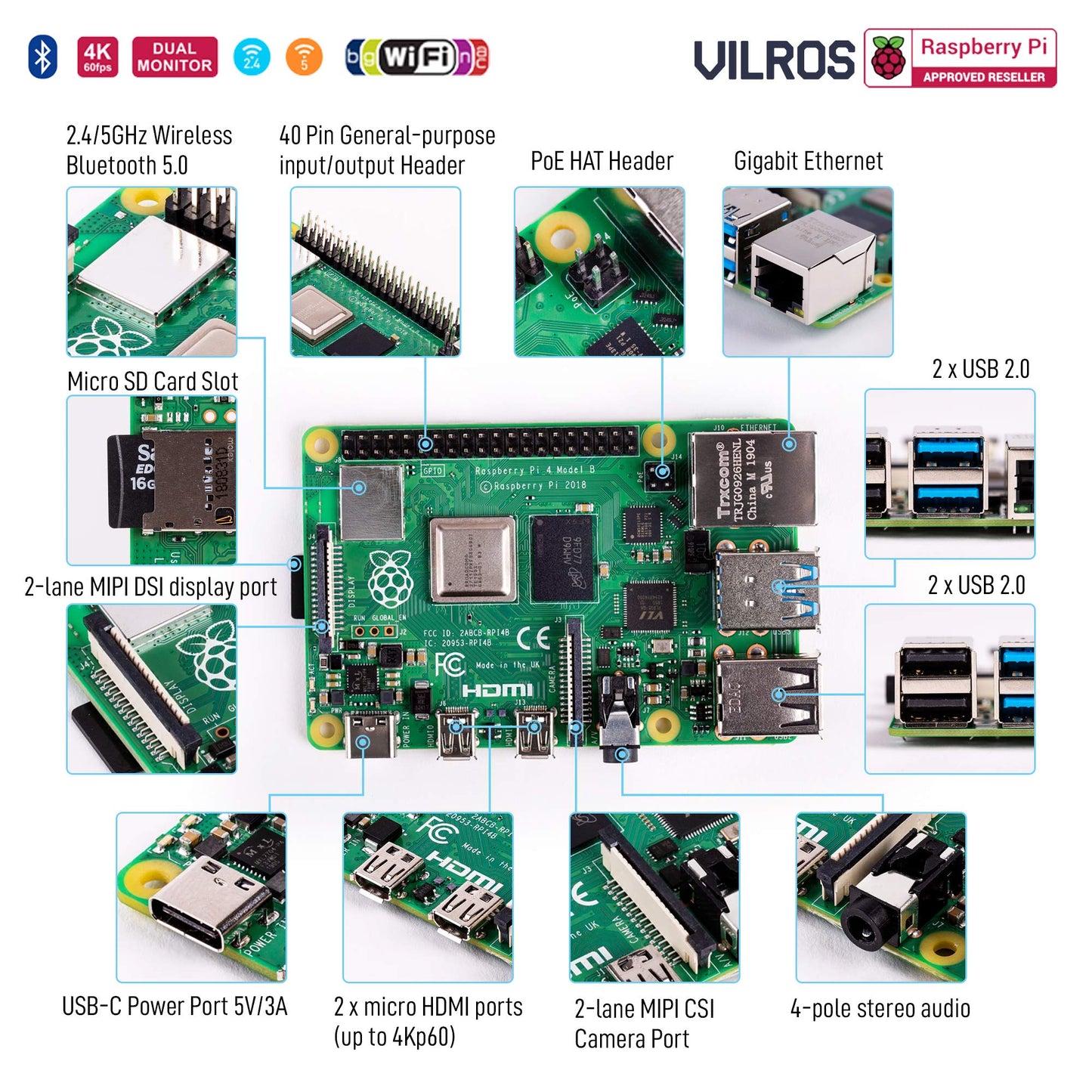 Vilros Raspberry Pi 4 4GB Basic Starter Kit with Fan-Cooled Heavy-Duty Aluminum Alloy Case