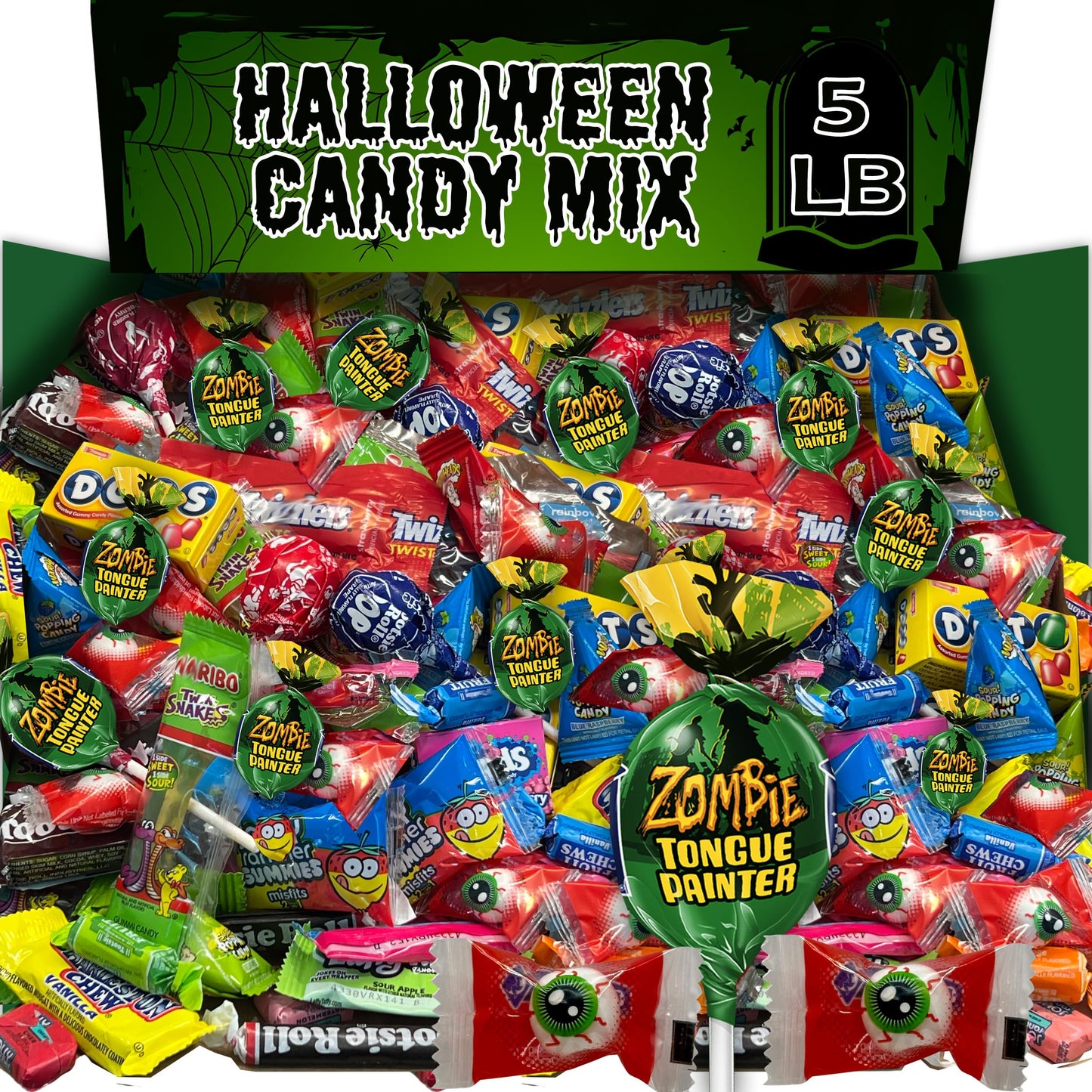 Halloween Chocolate Candy Assortment 5 Lbs Bulk Assorted Variety of Individually Wrapped Kids Candy Includes Bubble Gum Eyeballs Gummy Snakes Assorted Tootsee Roll for Trick or Treat Goodie Bags