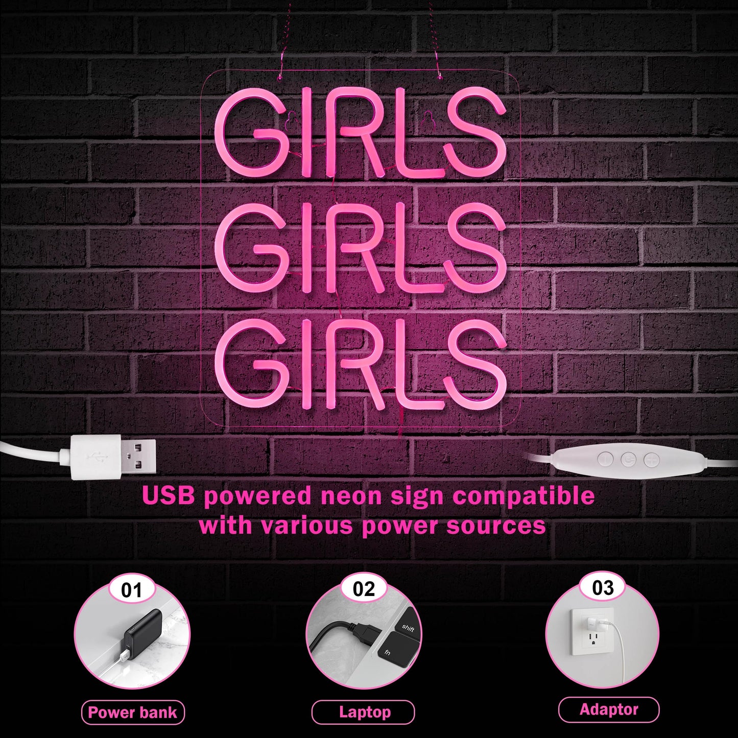 ZODZ Neon Light Sign - Pink LED Wall Decor with Dimmer for Bedroom, Office, Pub, Cafe, Man Cave
