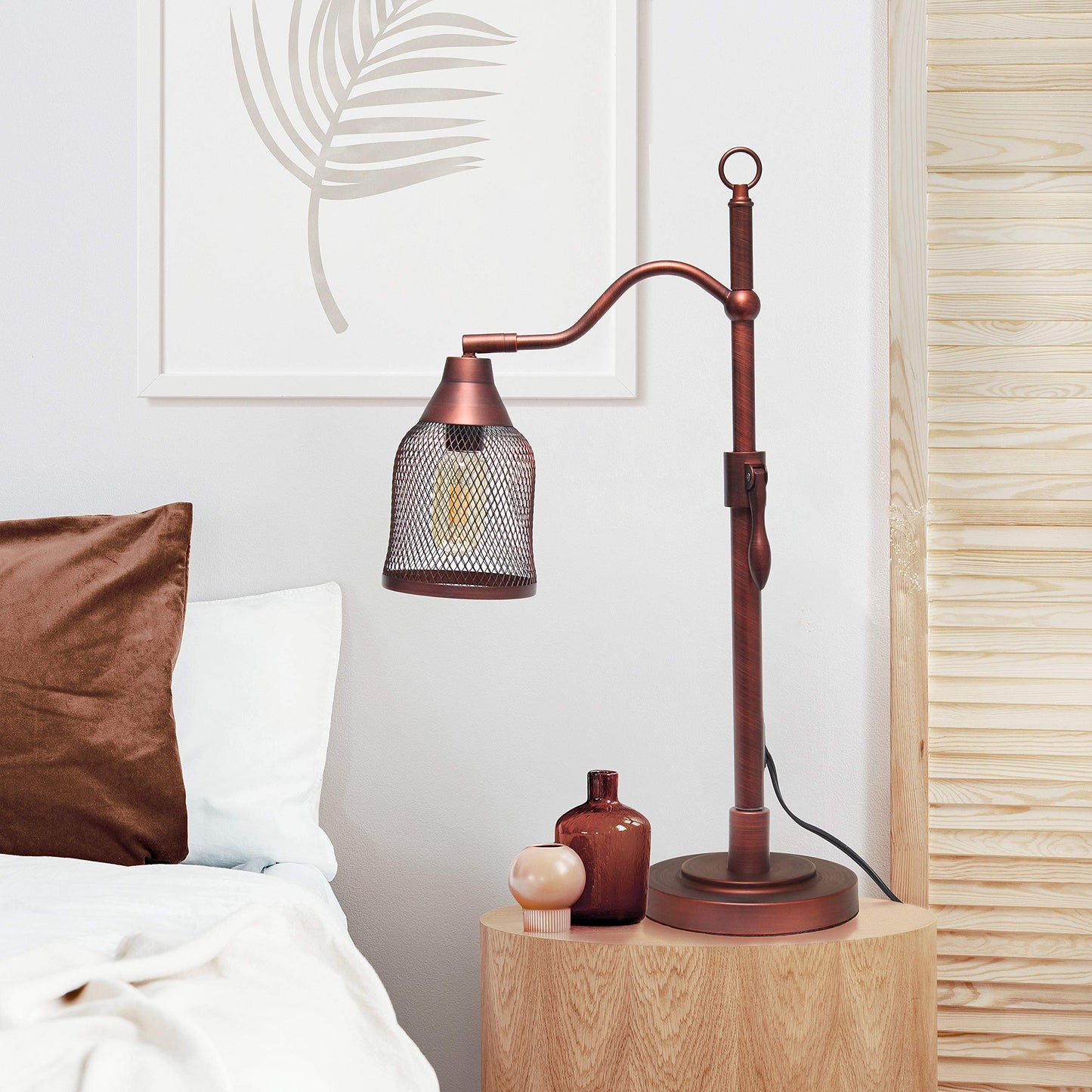 Elegant Designs LT1059-RDB Adjustable Table Lamp, Metal Netted Shade, Red Bronze