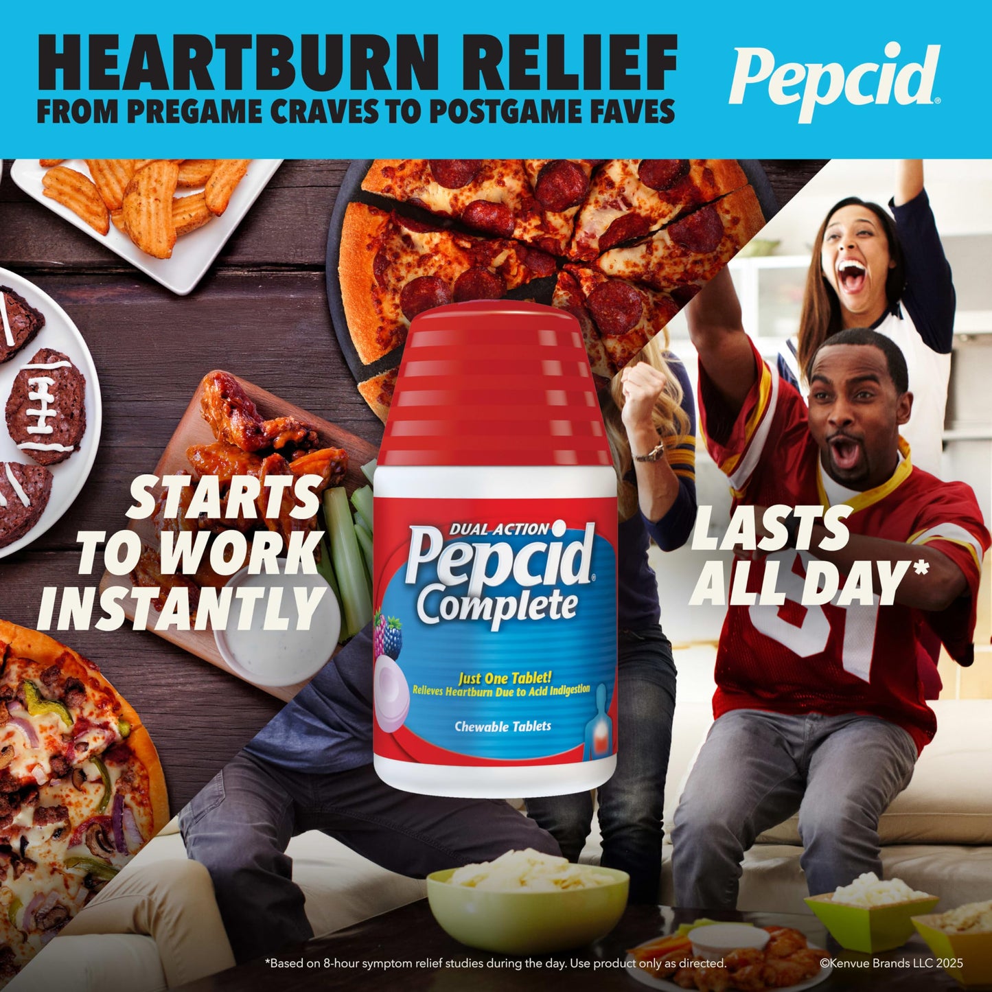 Pepcid Complete Acid Reducer + Antacid Chewables, 10mg Famotidine, 800mg Calcium Carbonate & 165mg Magnesium Hydroxide per Heartburn Medicine Tablet, Berry Flavored, 70 ct