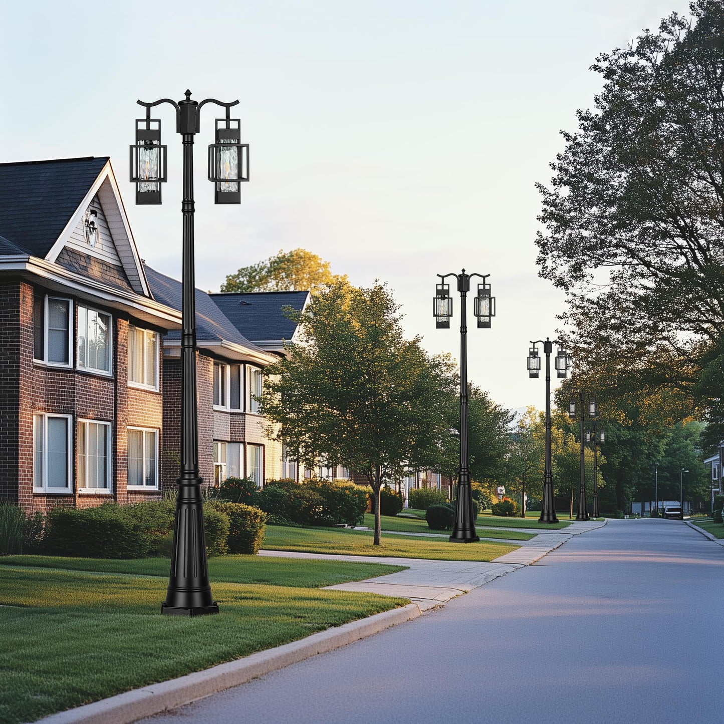 Partphoner Modern Outdoor Lamp Post Light 2-Head Hardwired Street Light Post For Outside Metal Pole Light Outdoor Lighting With Water Glass Shade For Garden Patio Backyard Walkway Driveway