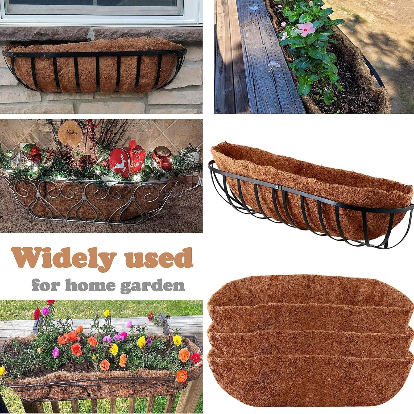 3 Pack Trough Coco Liner 36 Inch Hanging Basket Liners 100% Natural Coconut Husk Liners for Planters Window Box Planter Inserts for Large Pots Trough Planters Outdoor Garden Decoration