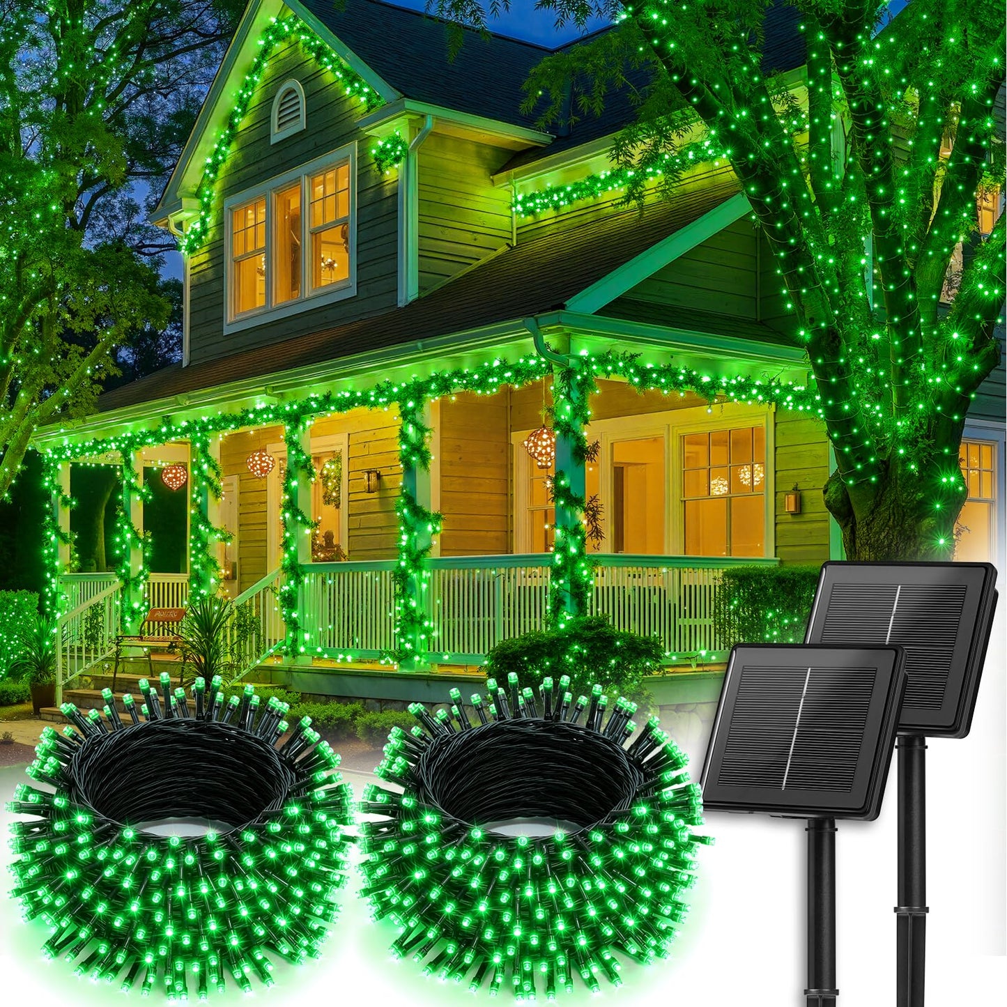 Brightown 2 Pack Solar String Lights Outdoor Total 144Ft 400 Led Twinkle Fairy Lights Waterproof With 8 Modes Auto On/Off For Patio Tree Garden Party Home Wedding Christmas Decorations (Green)