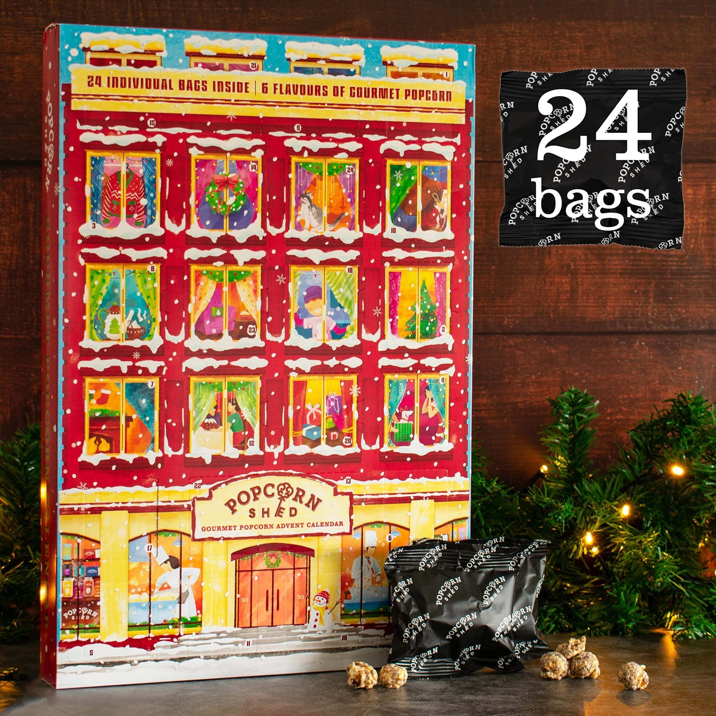 Popcorn Shed Gourmet Popcorn Christmas Advent Calendar 2025 24 Days of Popcorn - 6 Luxury Flavors All Natural and Vegetarian Foodie Gift Non-Chocolate Advent Calendar British Candy