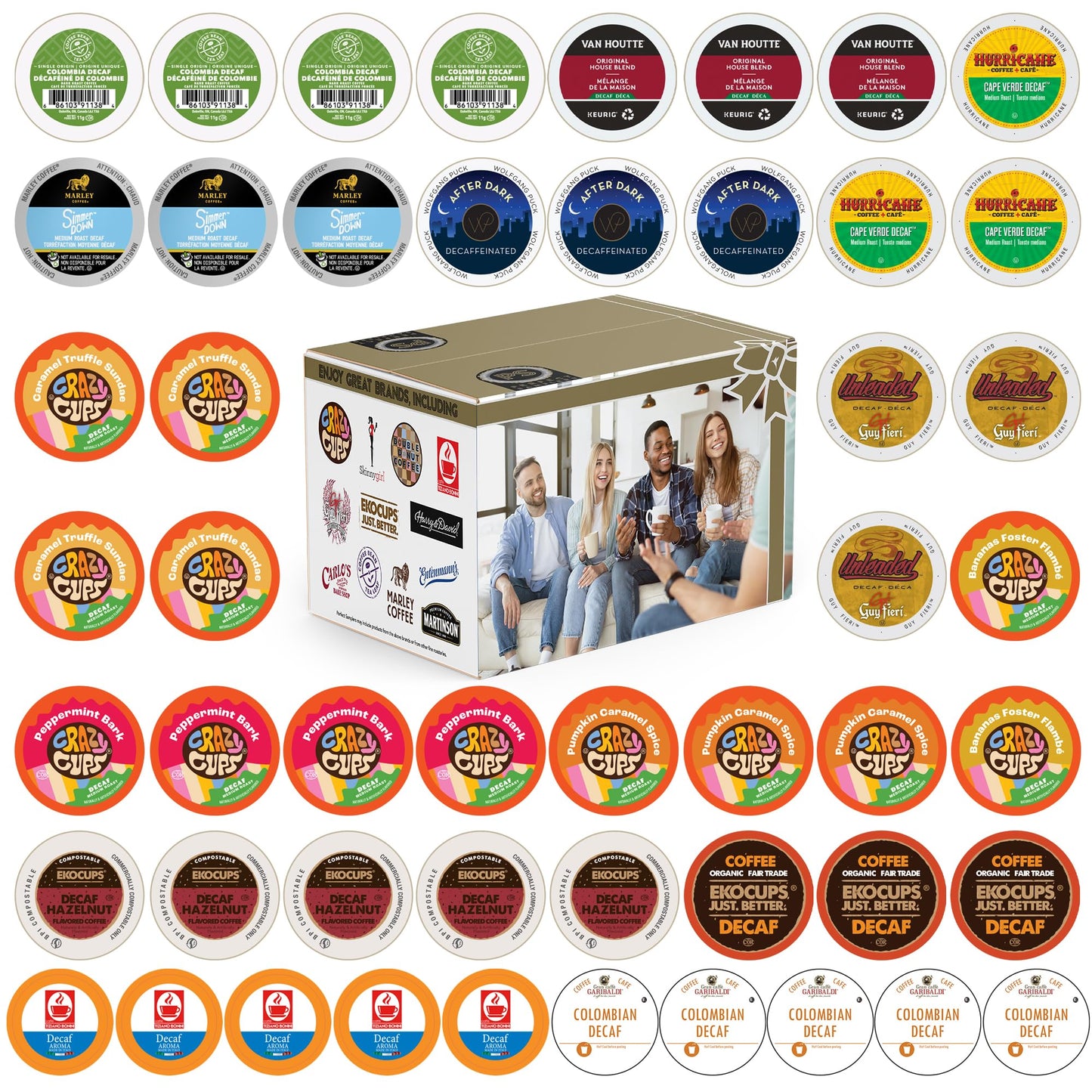 Crazy Cups Decaf Coffee Pods Variety Pack - Flavored & Unflavored Assorted Sampler 50 Count Compatible with Keurig K-Cup malt-inspired