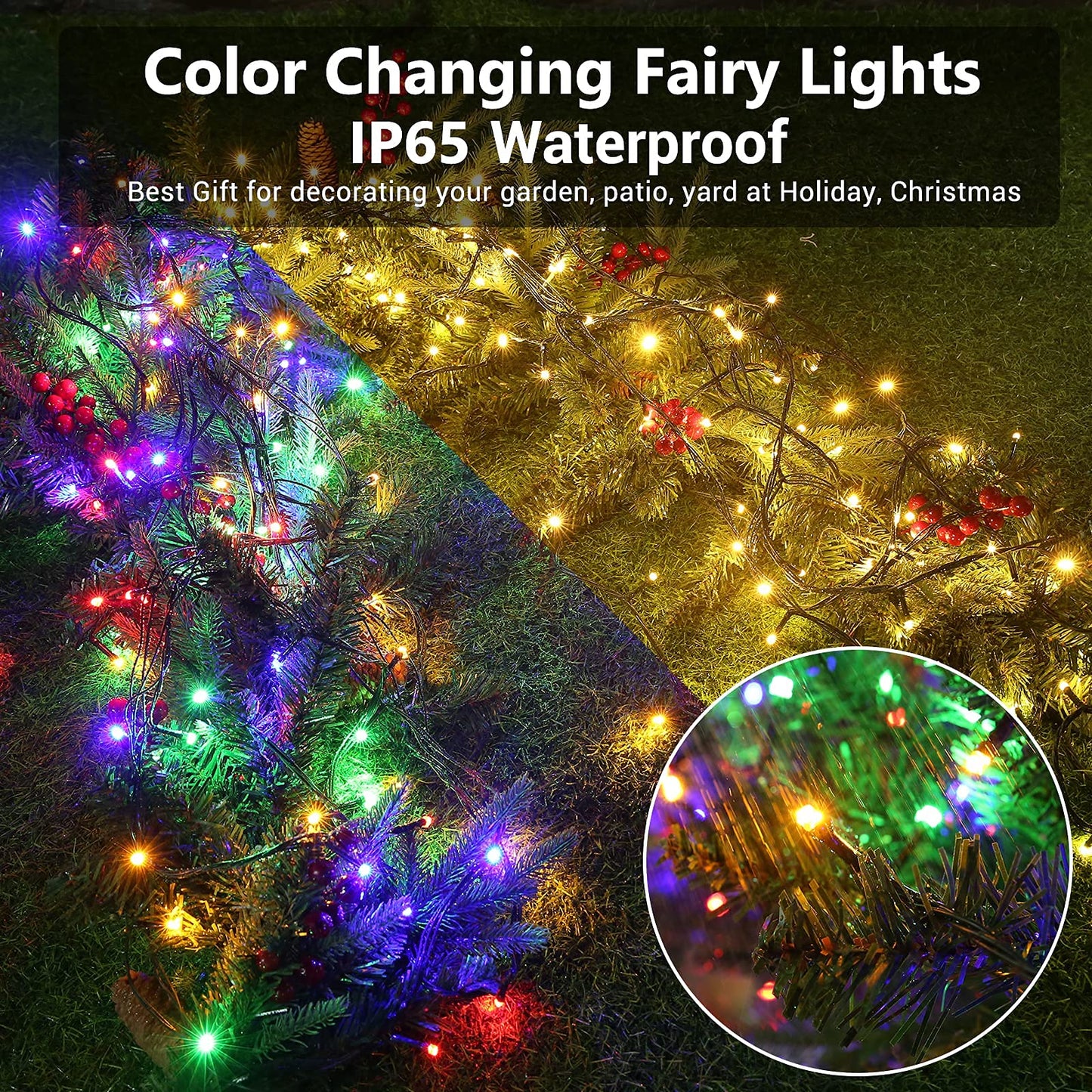 Joomer Solar String Lights, 400 LED Color Changing Fairy Lights, 144FT, Waterproof, Warm White to Multicolor, 12 Modes
