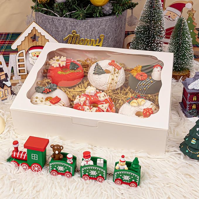 24pcs10x8x2.5 Inch White Bakery Boxes Treat Boxes with Window for Pastry, Cookie, Desserts, Chocolate Strawberries, Pies, Donuts, Muffins,Cupcake