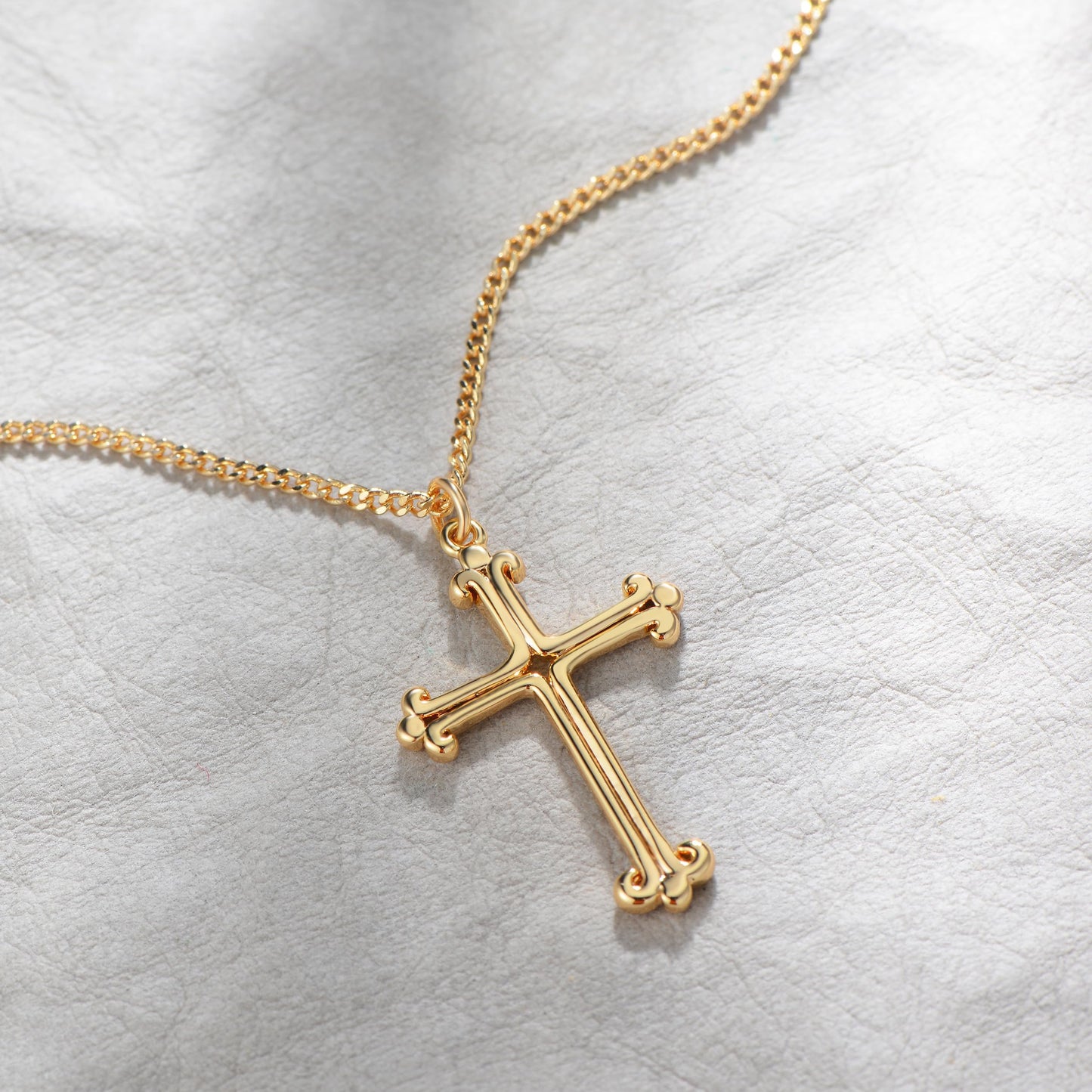 14K Gold Plated Cross Necklace, Cross Faith Lace Pendant Dainty Chain Simple Tiny Jewelry Gift for Women