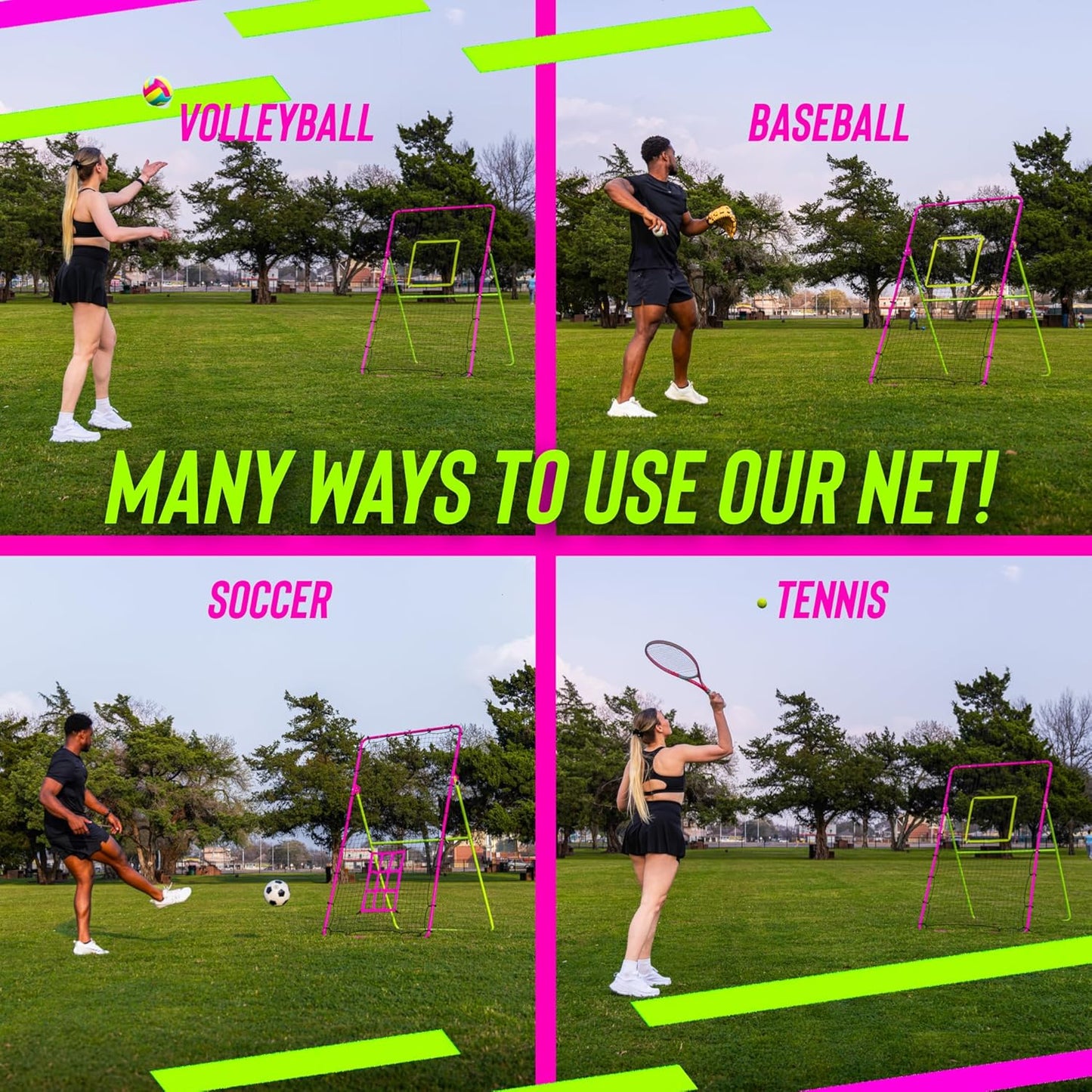 7x4 Ft Volleyball Rebounder Net; 6-Angle Adjustable Volleyball Training Aid and Video for Solo Practice; Durable Equipment for Bumping, Spiking, Lacrosse, Soccer, Tennis