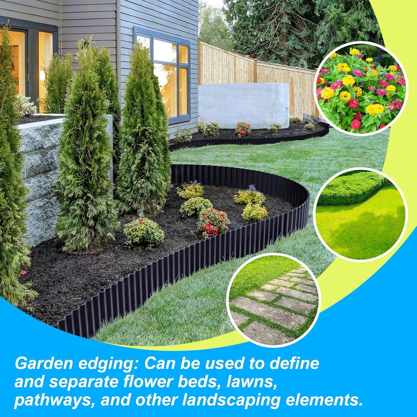 LAVEVE Corrugated Metal Garden Edging 8" x 20Ft, Landscape Edging Border for Lawn, Flower Bed, Garden Fence, Paver Edging (Graphite)