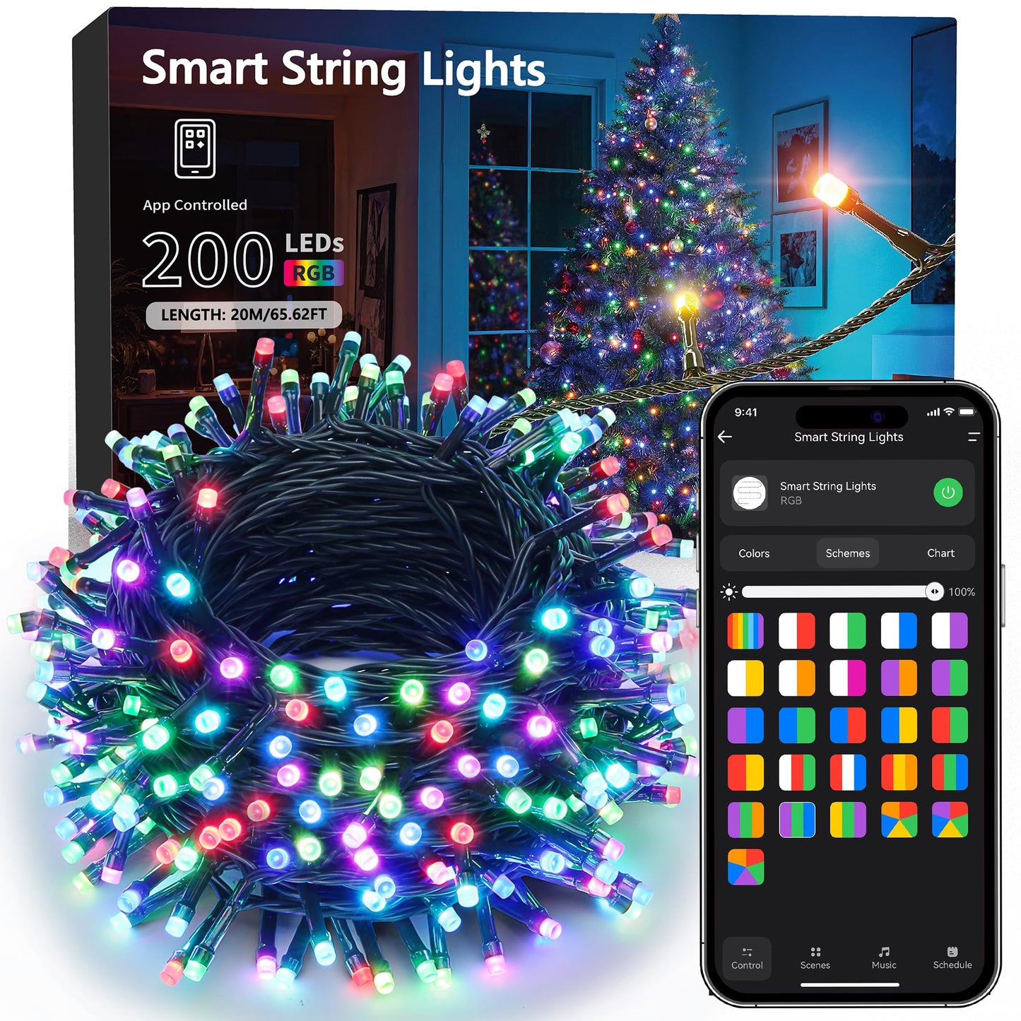 Brizled Smart Color Changing Christmas Lights, 66ft 200 LED, WiFi App Control, Dimmable RGB for Indoor/Outdoor Party Decor