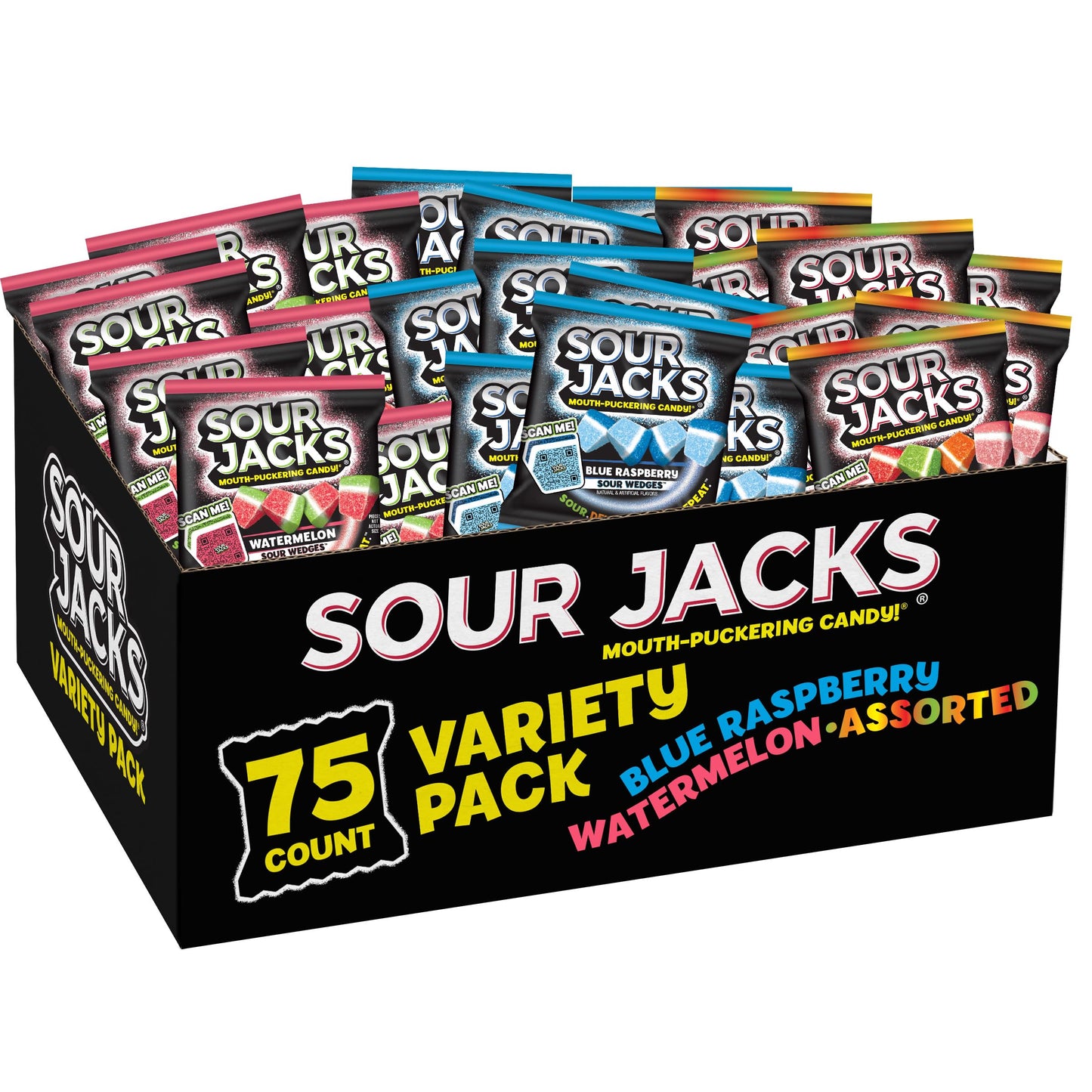 SOUR JACKS Snack Box Sour Wedges Variety Snack Pack Stocking Stuffers 0.5oz bags (75ct)
