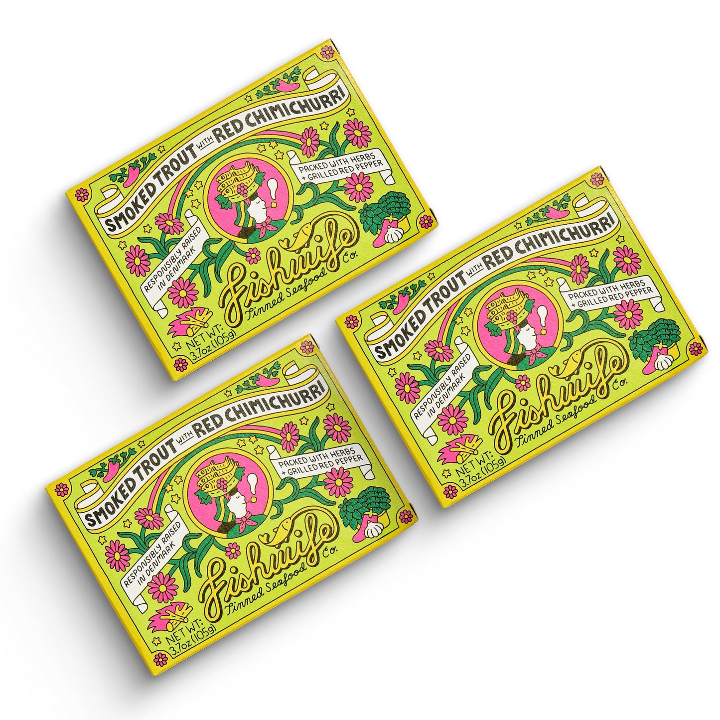 Fishwife Smoked Rainbow Trout with Red Chimichurri 3-Pack (3.7 Ounce) | ASC-Certified Sustainable Seafood Gluten Free Omega-3s | Handpacked in BPA-NI Tins
