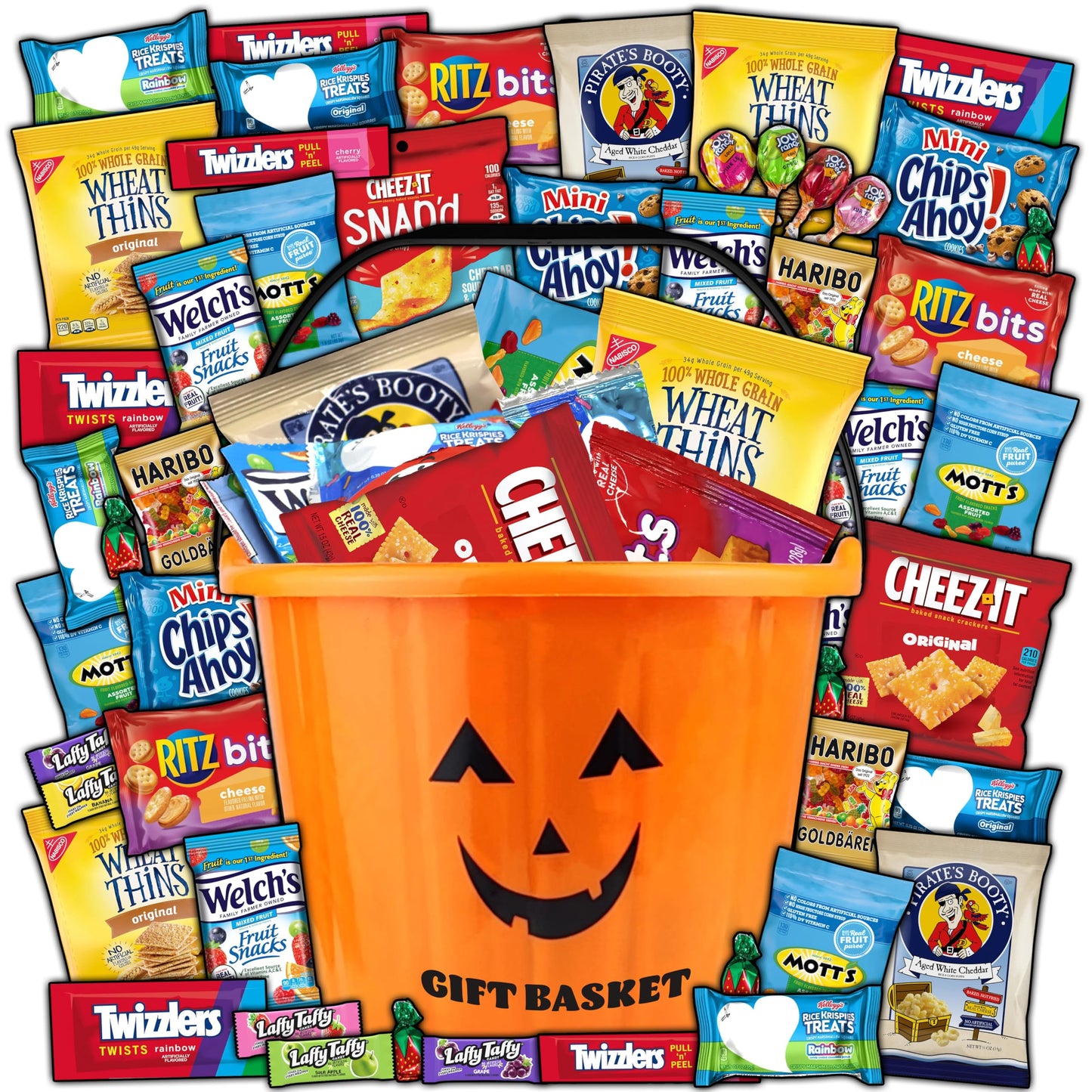 Halloween Basket Gift Care Package - 45 Count Snack Bucket Filled with Assorted Candy Chocolates & for Trick-or-Treat Classroom Parties Office Events & Family Fun