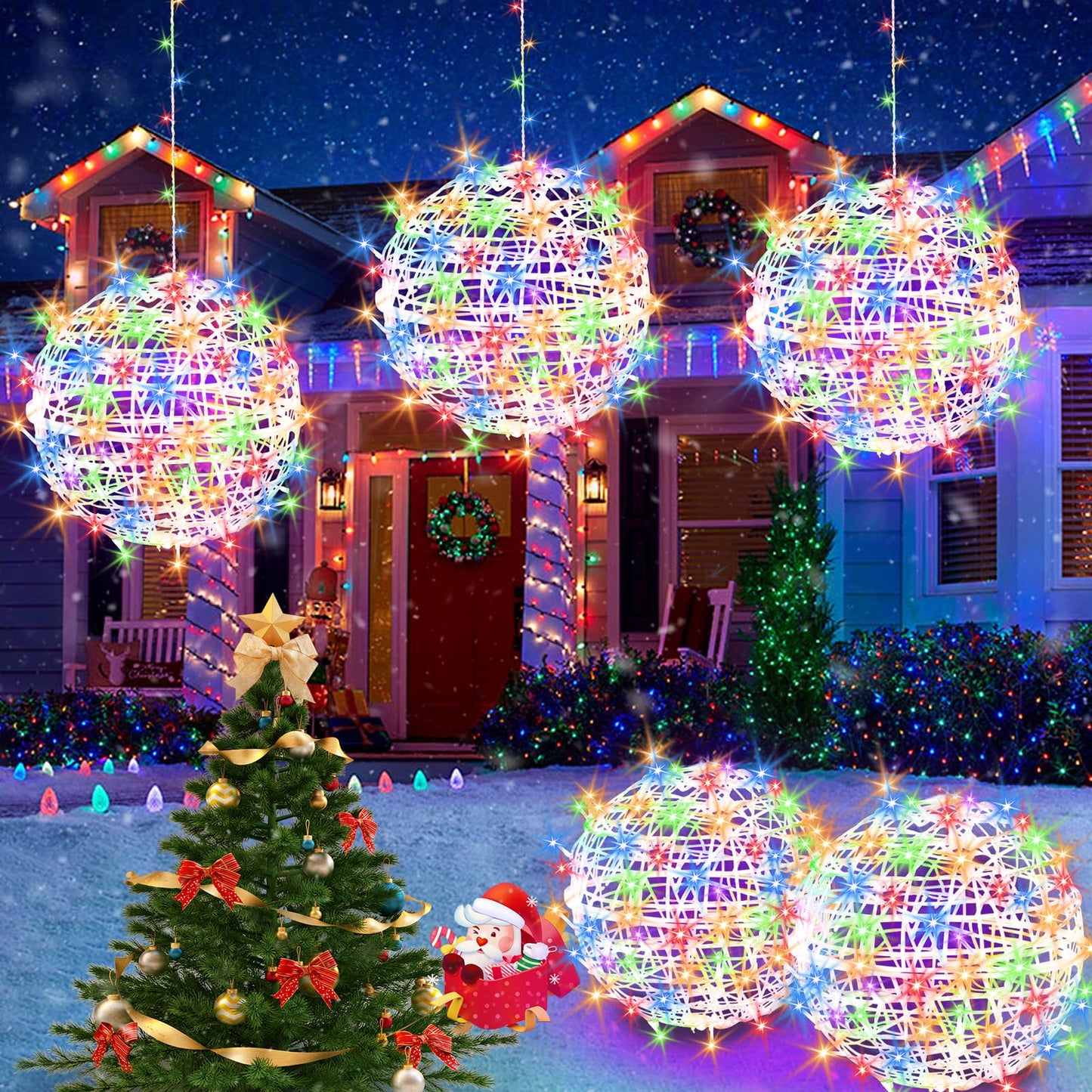 Baung Christmas String Lights Outdoors 4 Pack 15.74 Sphere Lights Ball Tree Garden Globe Lights For Home Party Christmas Porch Patio Wedding Garden Tree Decoration With Plug