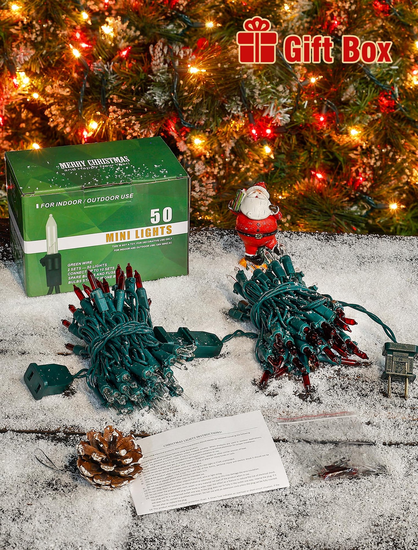 Hopolon Christmas Lights Indoor Outdoor 2 Pack 13 Ft 50 Count Incandescent Mini String Light Green Wire Christmas Tree Lights Waterproof For Holiday Wedding ValentineS Day Decor Red And Clear