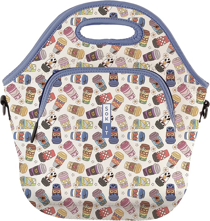 Sok It LunchTote Zippered Bag Insulated Neoprene Caddy (Happiest Cup, X-Large 6.5 Quart Lunch Tote)