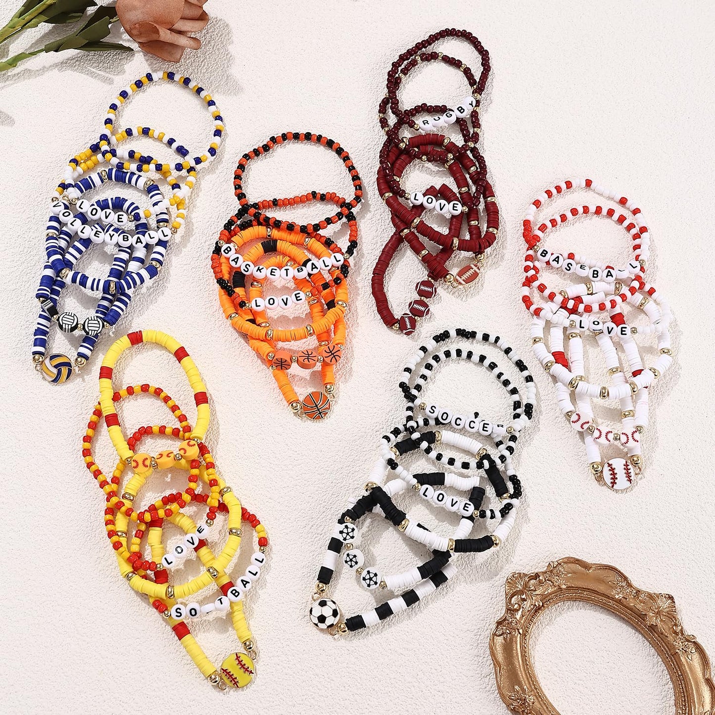 Cooluckday 36Pcs Sports Party Favors Charm Bracelets Bulk for Women Soccer Basketball Football Baseball Volleyball Softball Rugb