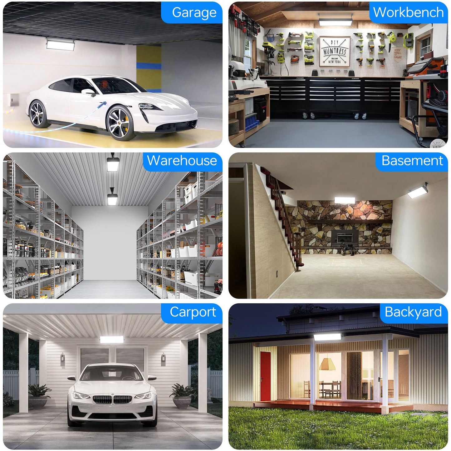 Yqnlifa 150W Led Shop Light 18000Lm 6000K Daylight White Super Brighter Ip66 Waterproof Garage Light With 10 Ft Cord & On/Off Switch Bay Lighting For Workshop Yard Garage Warehouse 2 Pack