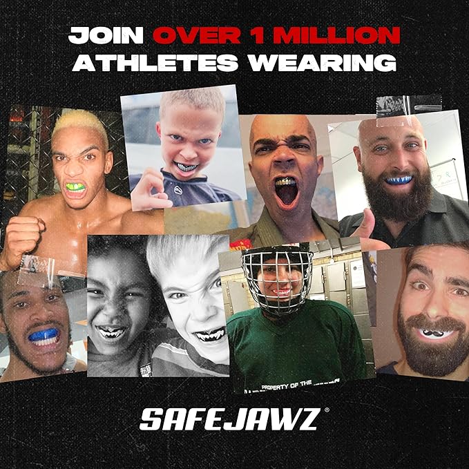 SAFEJAWZ Mouthguard for Braces, Upper & Lower Protection Remoldable Mouth Guard with Case for Boxing, Basketball, Football, MMA, Lacrosse, Hockey and All Contact Sports One Size (Fangz)