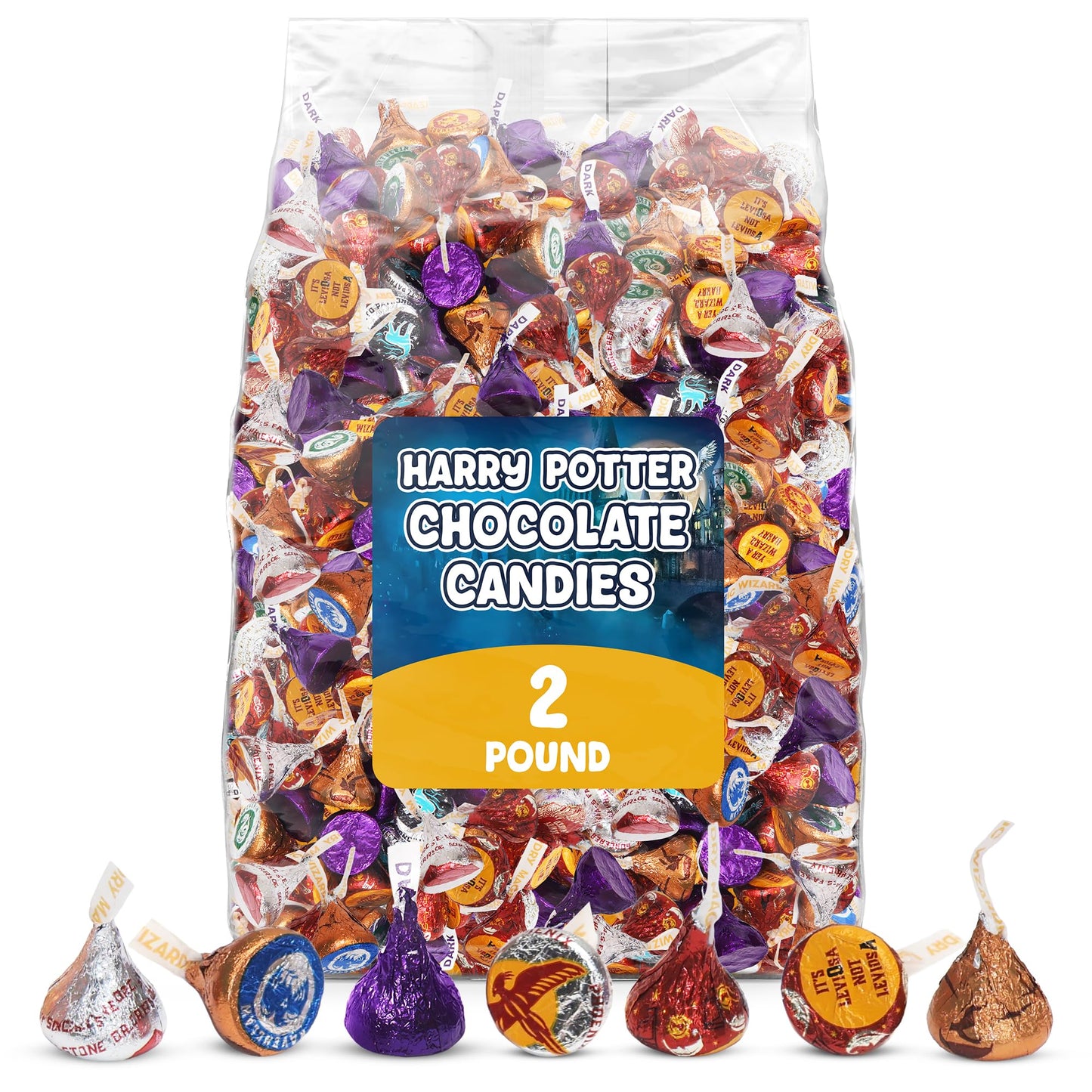Christmas Magical Chocolate Kisses 2 lb - Individually Wrapped Wizard Theme Foil Milk & Special Dark Chocolate Candies for Trick-or-Treat Candy Cauldrons Parties & Candy Bowls