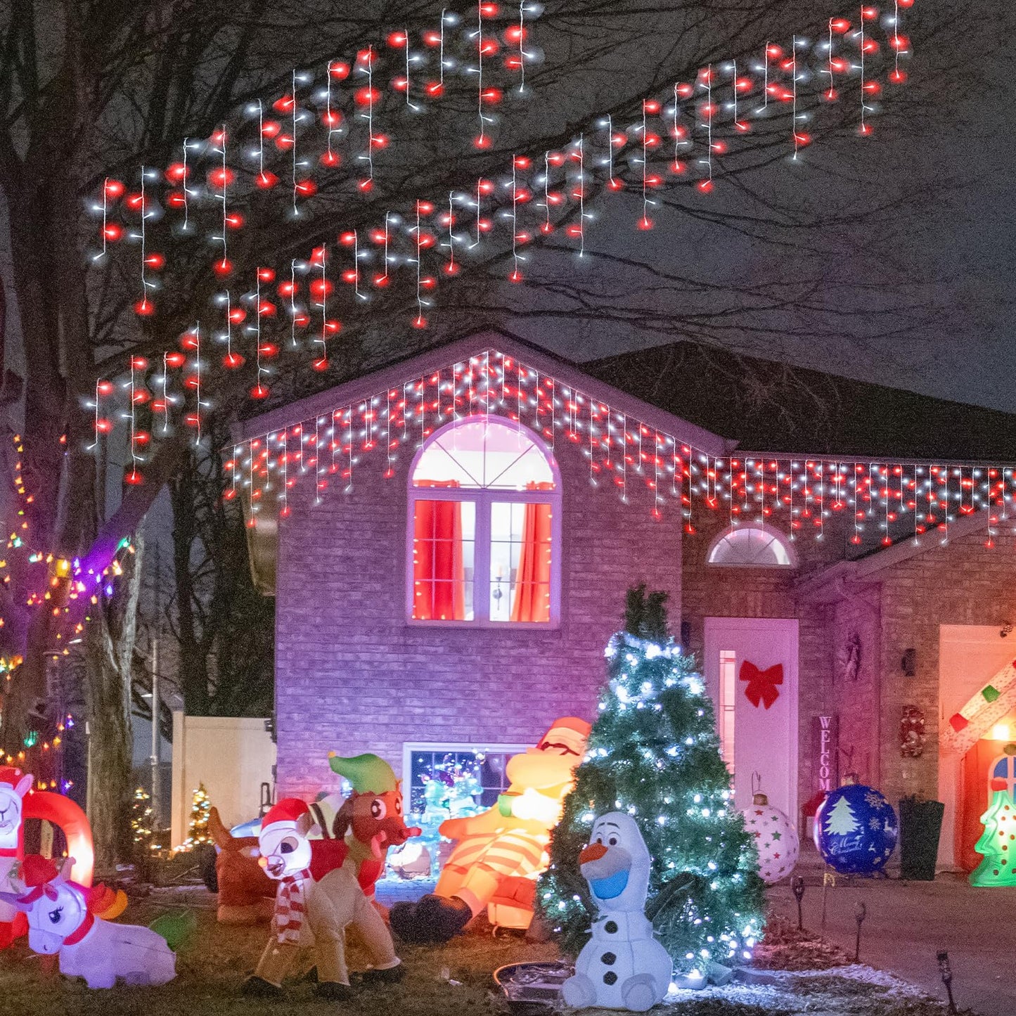99Ft Red And White Christmas Lights 1216 Led Icicle Lights For Outside Clear Wire Twinkle Light With 8 Modes Timer Waterproof For House Window Party Tree Holiday Patio Yard Home Decoration