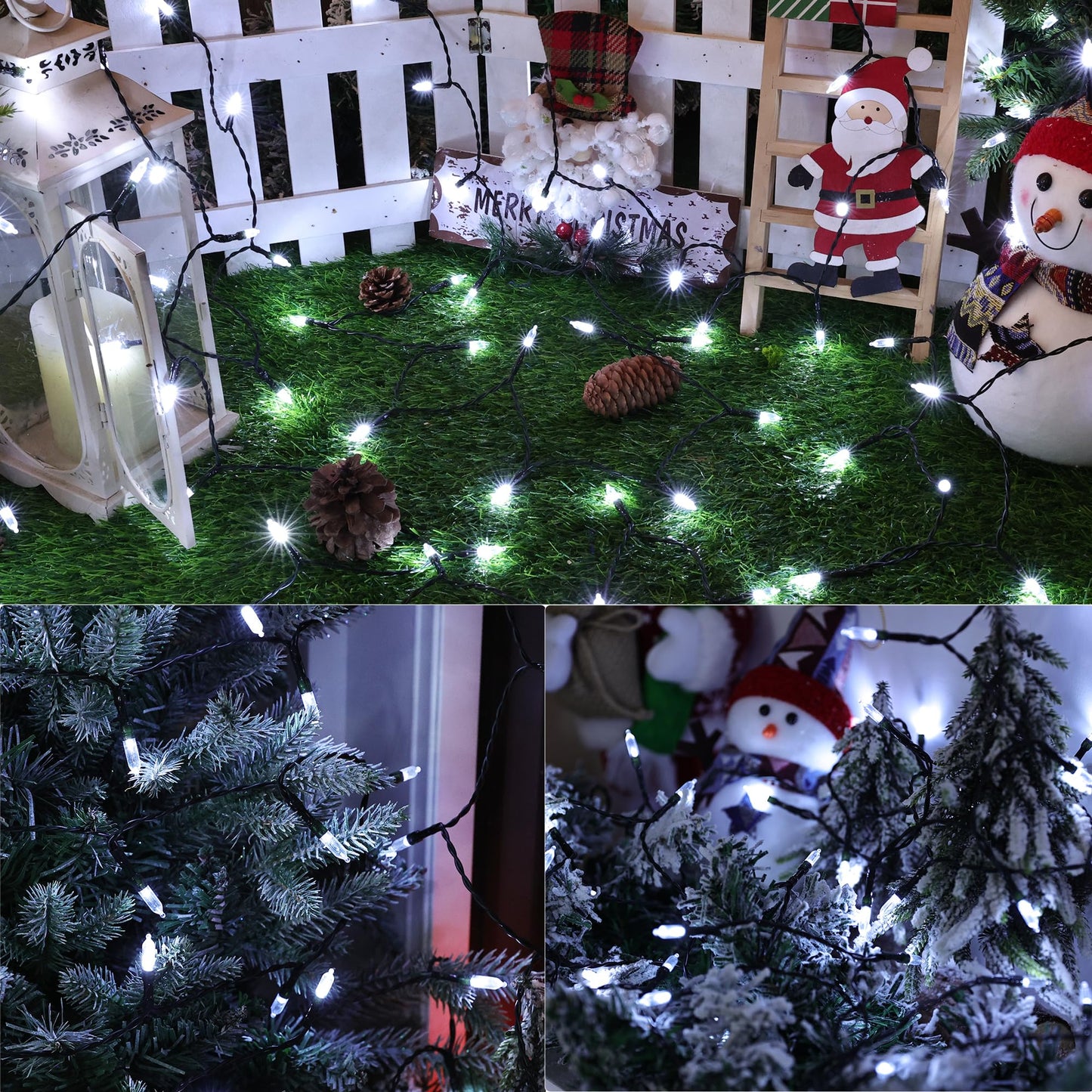 Lomotech Battery Operated Christmas Lights - 4 Pack Total 66Ft 200Leds Mini String Lights 8 Modes Waterproof With Timer For Home Garden Party Holiday Tree Decoration (Green Wire White)