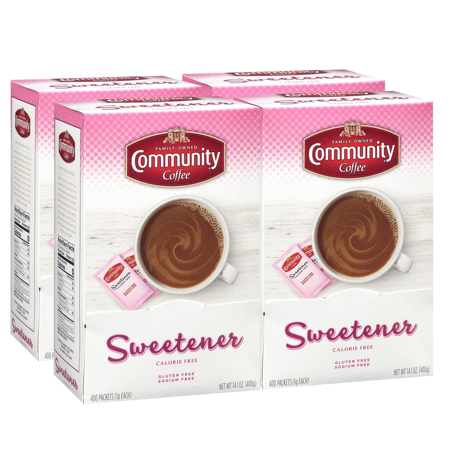 Community Coffee Pink Sweetener Packets 1600 Count 400 Count (Pack of 4)