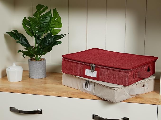 Covermates Keepsakes Flatware Storage Box - Stackable - Reinforced Handles - China Storage, Red Heather