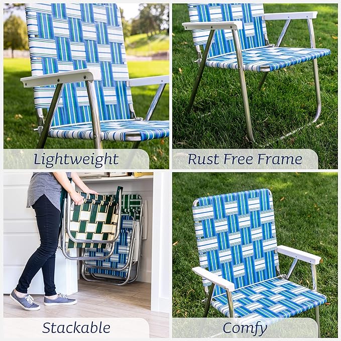 Lawn Chair USA Folding Aluminum Outdoor Patio Lawn Chair | Heavy-Duty Webbed Chairs for Camping, Sports, Beach, Yard & Tailgating | Lightweight Portable | Magnum - Black with Black Arms