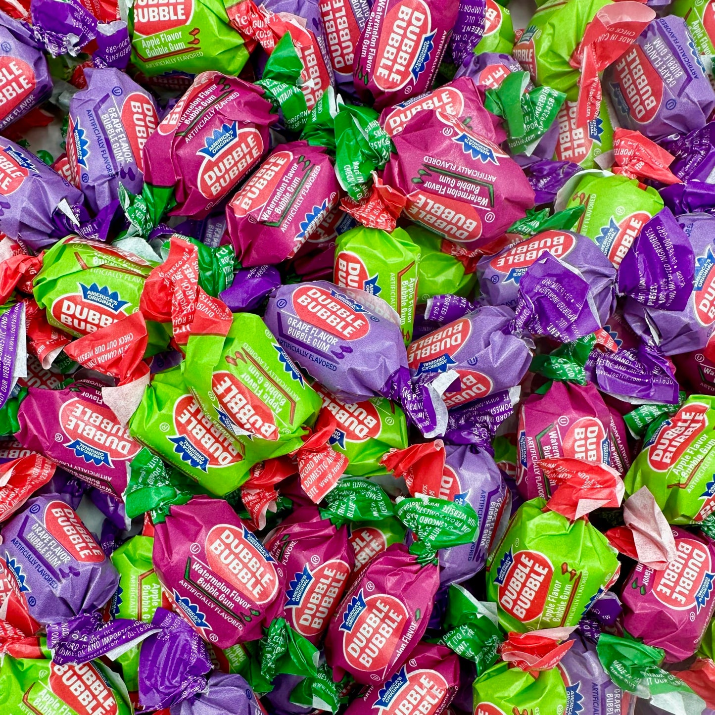 Dubble Bubble Assorted Fruit Flavor Gum - 1 Pound Bulk Bag of 3 Flavor Individually Wrapped Bubble Gum - G Watermelon Apple - Chewing Bubble Gum Holiday Candy(Approx. 70 Pieces)