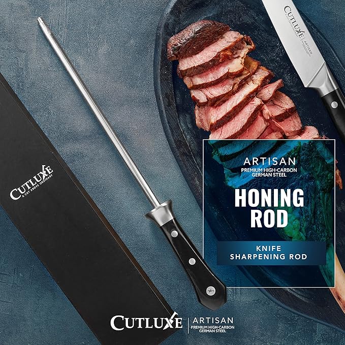 Cutluxe Honing Rod, Knife Sharpener Rod – 10" Honing Steel – Ergonomic Handle Design, Grilling Gifts for Men – Artisan Series